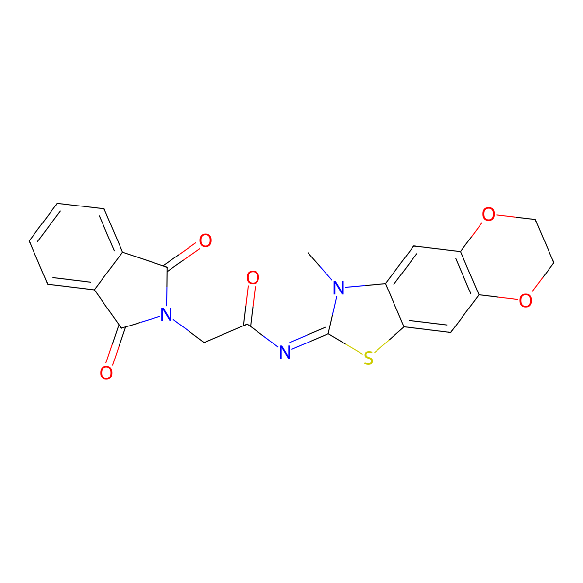 2-(1,3-dioxoisoindol-2-yl)-N-(3-methyl-6,7-dihydro-[1,4]dioxino[2,3-f][1,3]benzothiazol-2-ylidene)acetamide molecular structure, CAS 1321856-85-2