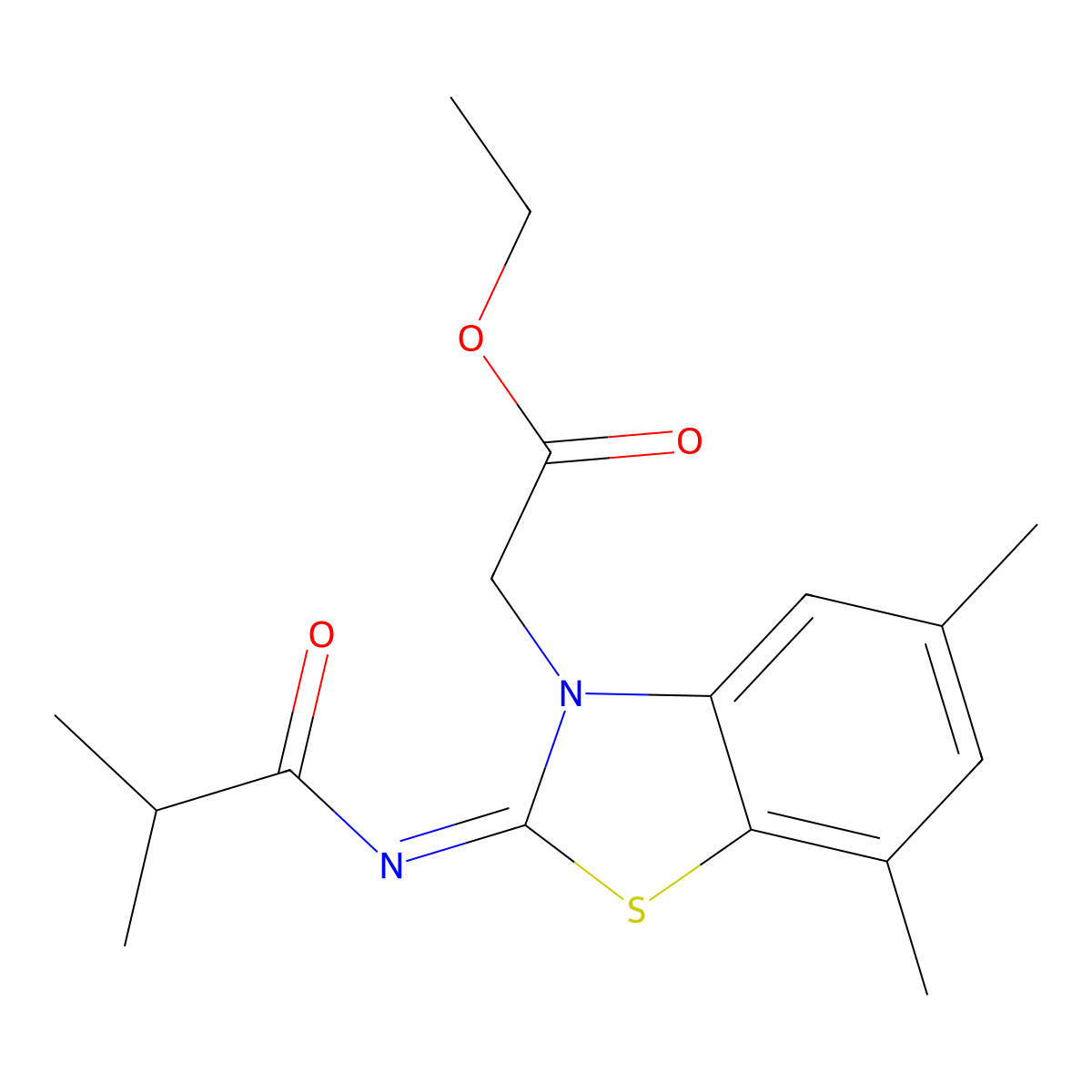(Z)-ethyl 2-(2-(isobutyrylimino)-5,7-dimethylbenzo[d]thiazol-3(2H)-yl)acetate molecular structure, CAS 1321860-90-5