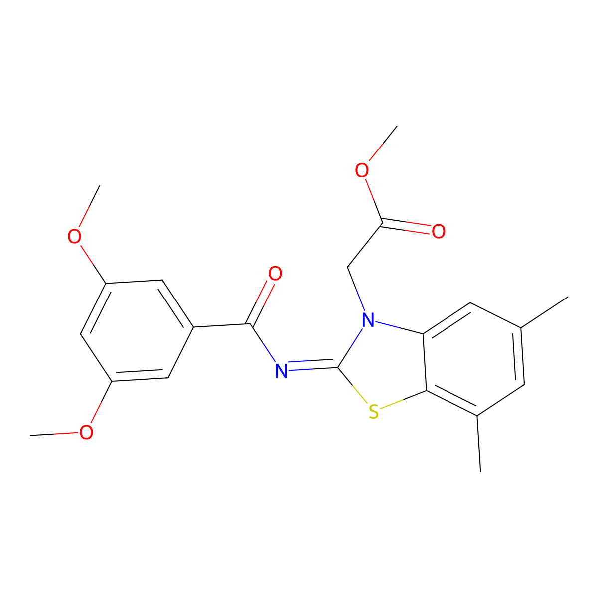 Methyl 2-[2-(3,5-dimethoxybenzoyl)imino-5,7-dimethyl-1,3-benzothiazol-3-yl]acetate molecular structure, CAS 1321869-95-7
