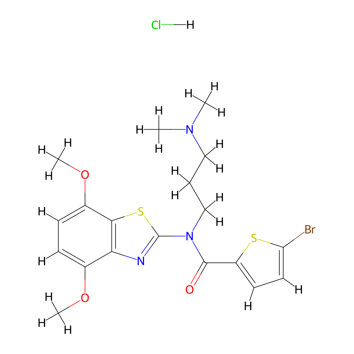 5-bromo-N-(4,7-dimethoxybenzo[d]thiazol-2-yl)-N-(3-(dimethylamino)propyl)thiophene-2-carboxamide hydrochloride molecular structure, CAS 1321873-87-3