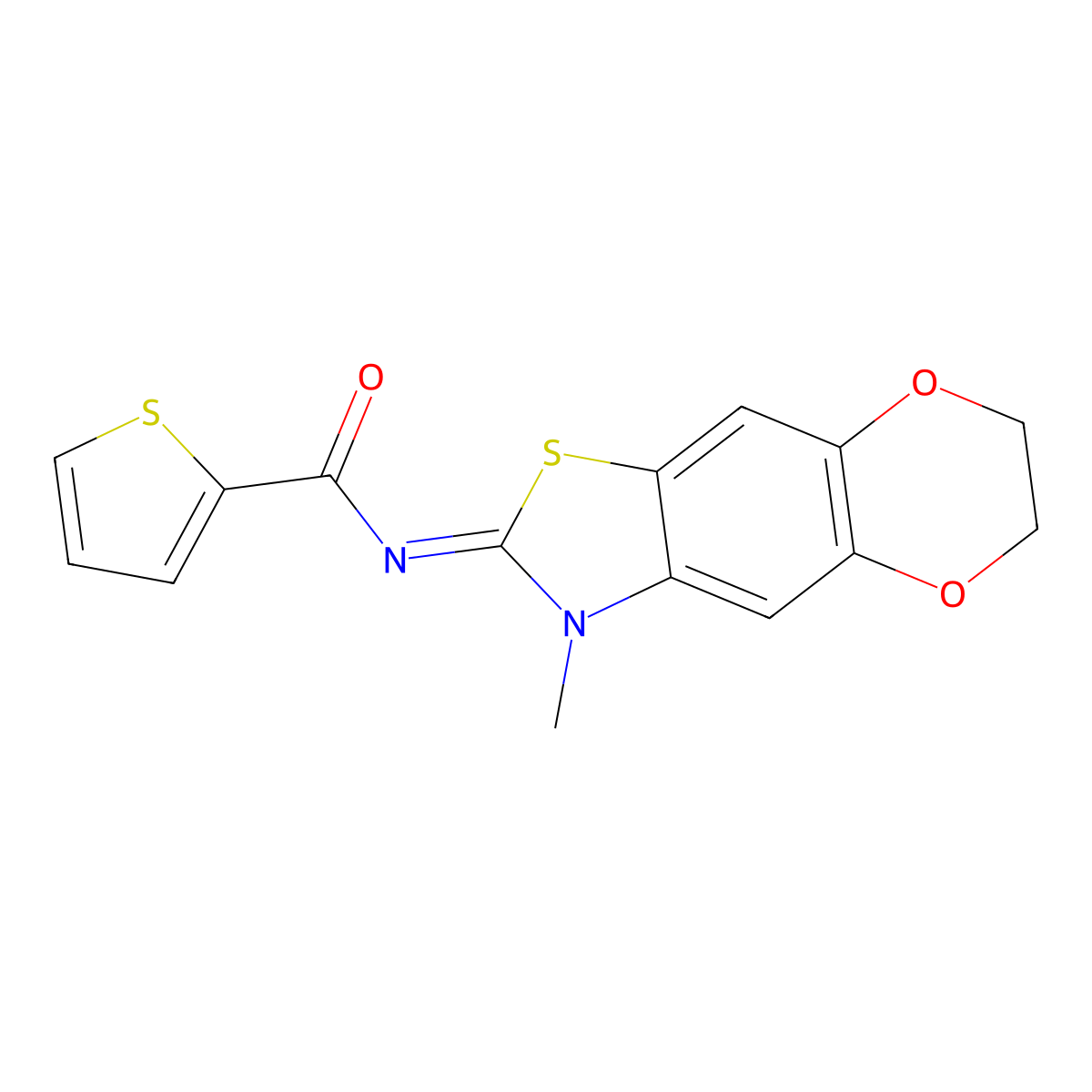 N-(3-methyl-6,7-dihydro-[1,4]dioxino[2,3-f][1,3]benzothiazol-2-ylidene)thiophene-2-carboxamide molecular structure, CAS 1321874-16-1