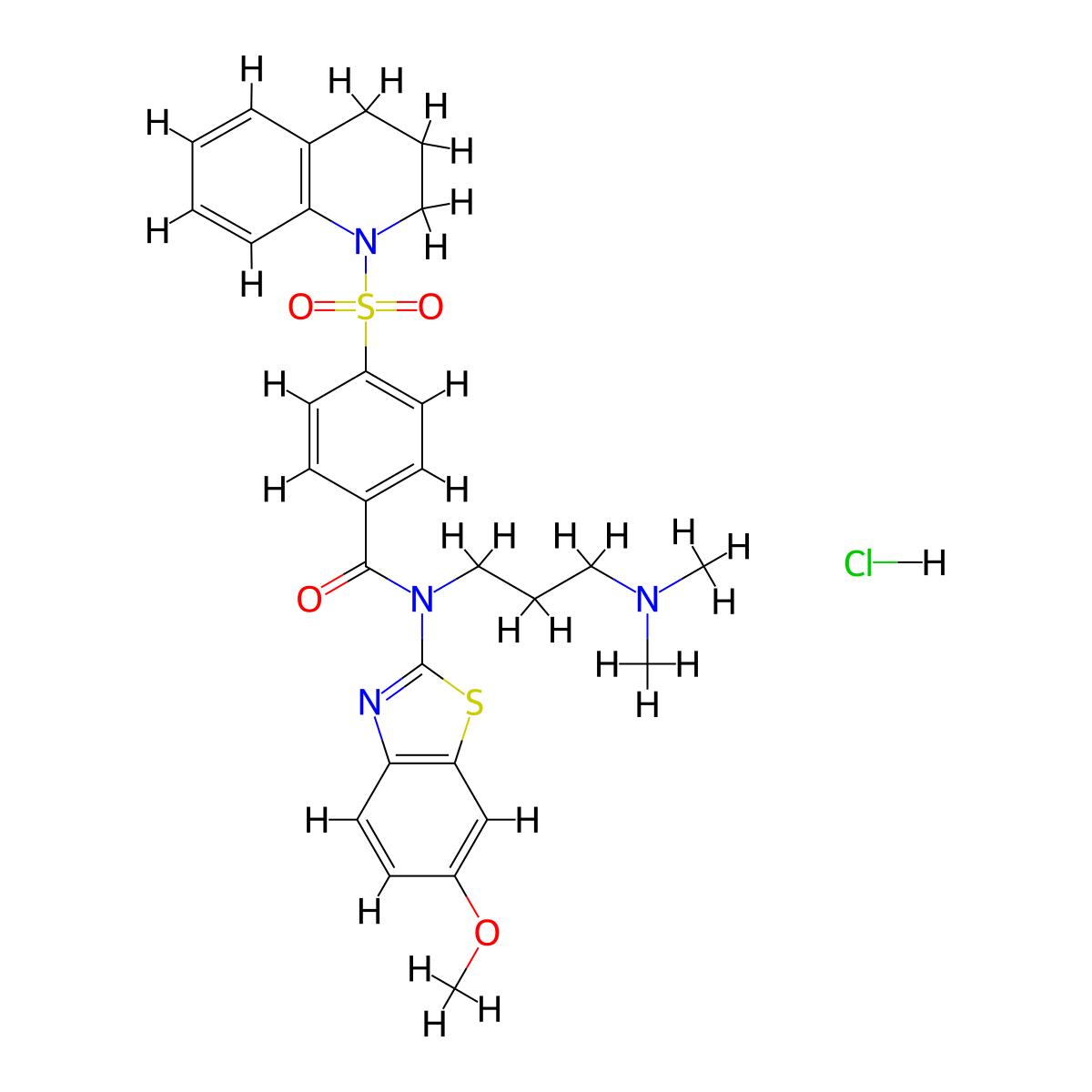 4-((3,4-dihydroquinolin-1(2H)-yl)sulfonyl)-N-(3-(dimethylamino)propyl)-N-(6-methoxybenzo[d]thiazol-2-yl)benzamide hydrochloride molecular structure, CAS 1321877-29-5