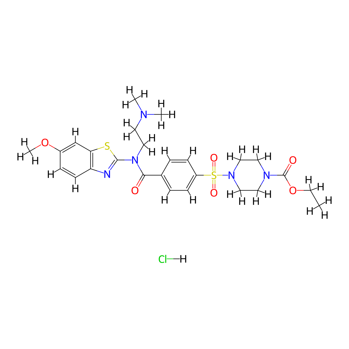Ethyl 4-((4-((2-(dimethylamino)ethyl)(6-methoxybenzo[d]thiazol-2-yl)carbamoyl)phenyl)sulfonyl)piperazine-1-carboxylate hydrochloride molecular structure, CAS 1321883-96-8