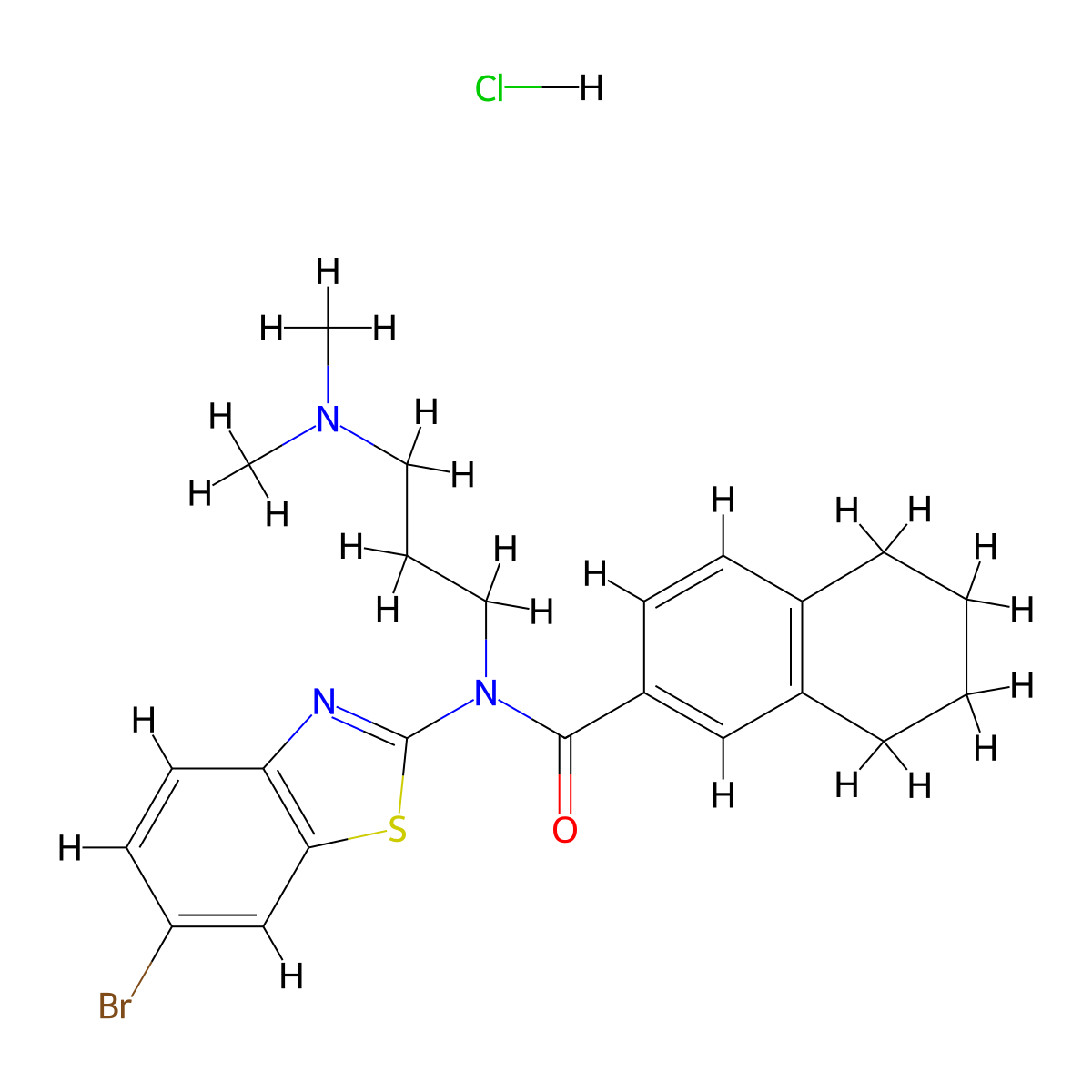 N-(6-bromobenzo[d]thiazol-2-yl)-N-(3-(dimethylamino)propyl)-5,6,7,8-tetrahydronaphthalene-2-carboxamide hydrochloride molecular structure, CAS 1321884-40-5