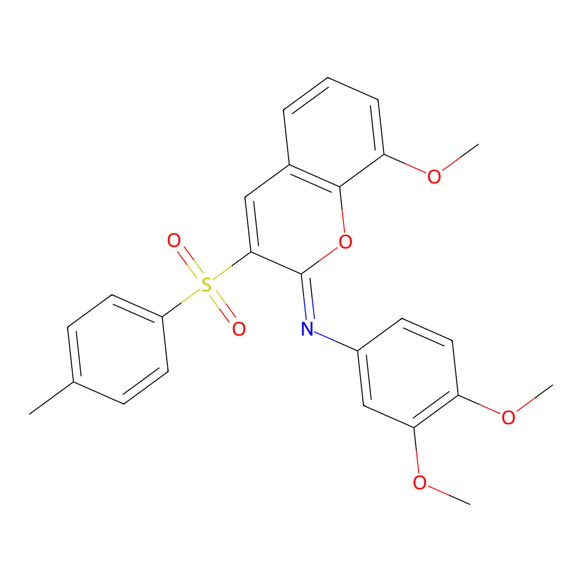 N-(3,4-dimethoxyphenyl)-8-methoxy-3-(4-methylphenyl)sulfonylchromen-2-imine molecular structure, CAS 1321889-78-4