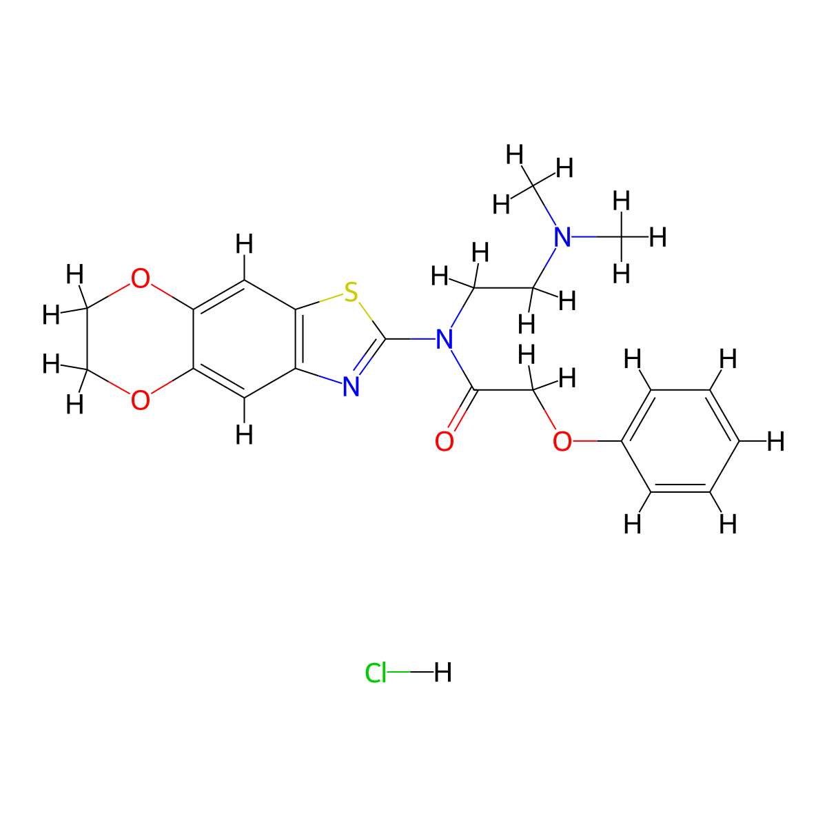 N-(6,7-dihydro-[1,4]dioxino[2',3':4,5]benzo[1,2-d]thiazol-2-yl)-N-(2-(dimethylamino)ethyl)-2-phenoxyacetamide hydrochloride molecular structure, CAS 1321891-62-6