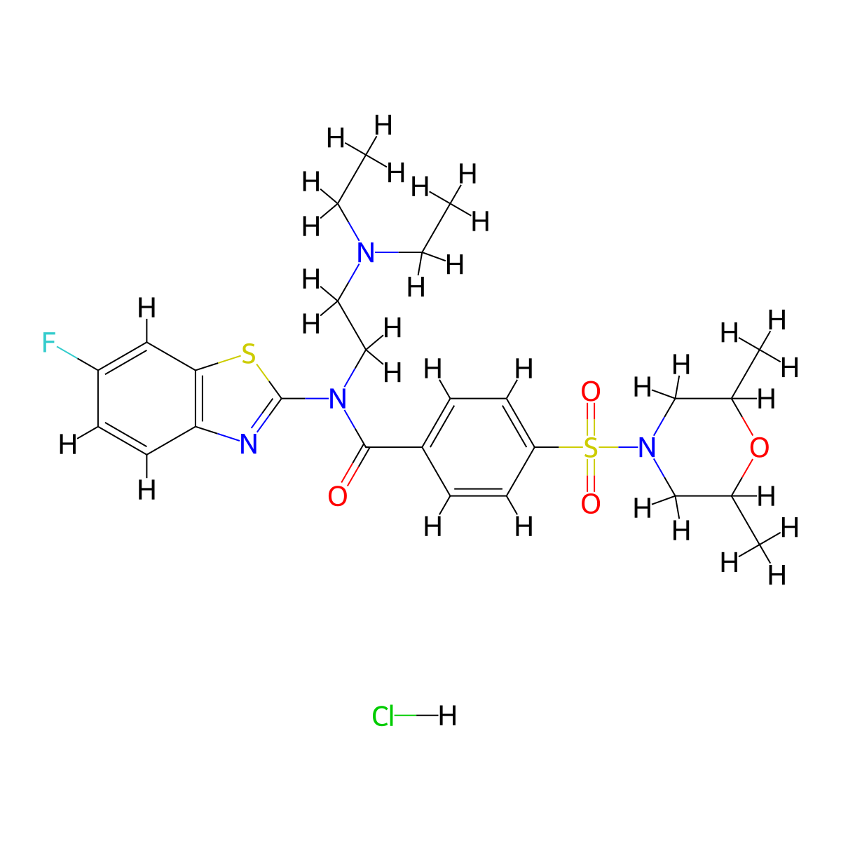 N-(2-(diethylamino)ethyl)-4-((2,6-dimethylmorpholino)sulfonyl)-N-(6-fluorobenzo[d]thiazol-2-yl)benzamide hydrochloride molecular structure, CAS 1321896-11-0