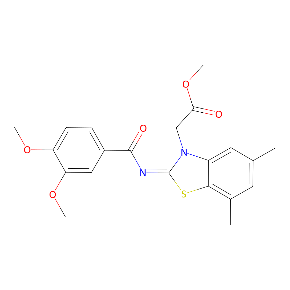 Methyl 2-[2-(3,4-dimethoxybenzoyl)imino-5,7-dimethyl-1,3-benzothiazol-3-yl]acetate molecular structure, CAS 1321896-89-2