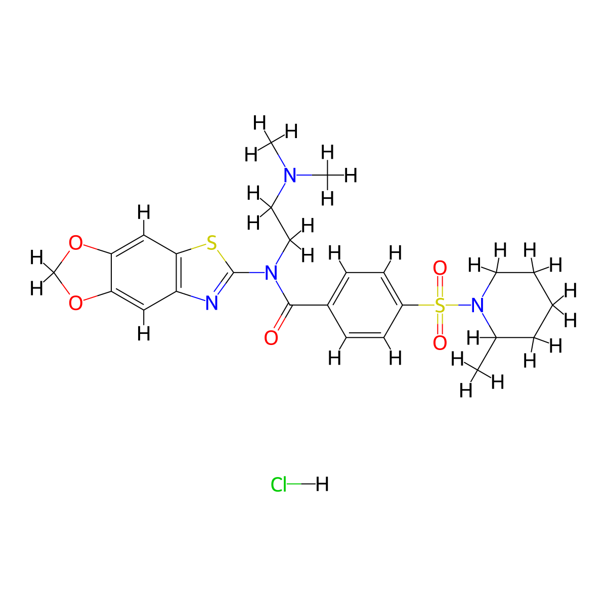 N-[2-(dimethylamino)ethyl]-N-{4,6-dioxa-10-thia-12-azatricyclo[7.3.0.0^{3,7}]dodeca-1(9),2,7,11-tetraen-11-yl}-4-[(2-methylpiperidin-1-yl)sulfonyl]benzamide hydrochloride molecular structure, CAS 1321897-82-8