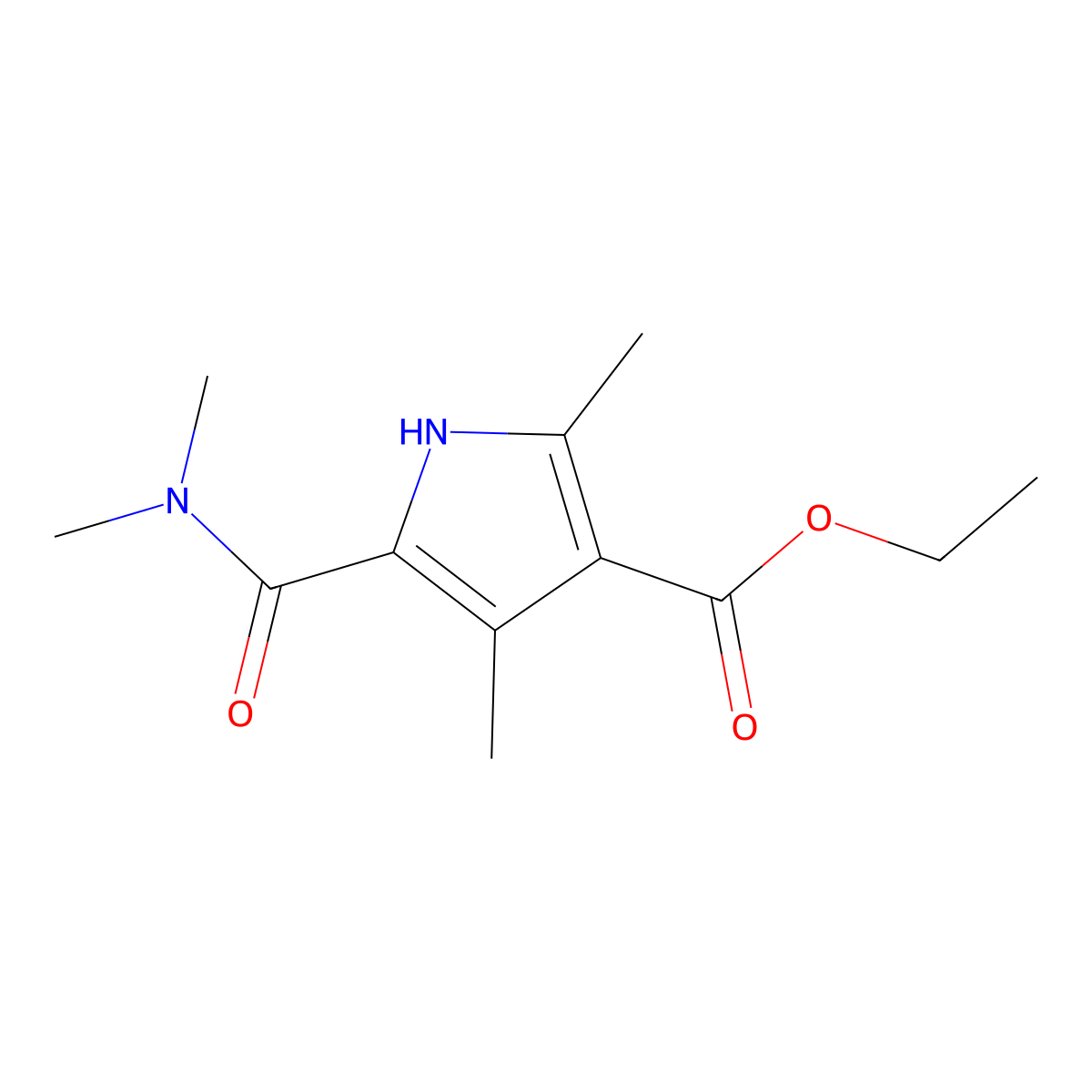 Ethyl 2,4-dimethyl-5-(dimethylcarbamoyl)-3-pyrrolecarboxylate molecular structure, CAS 13219-75-5
