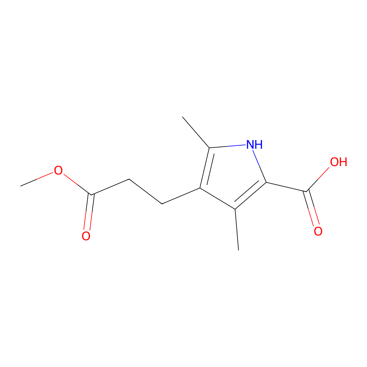 4-(2-Methoxycarbonyl-ethyl)-3,5-dimethyl-1H-pyrrole-2-carboxylic acid molecular structure, CAS 13219-76-6