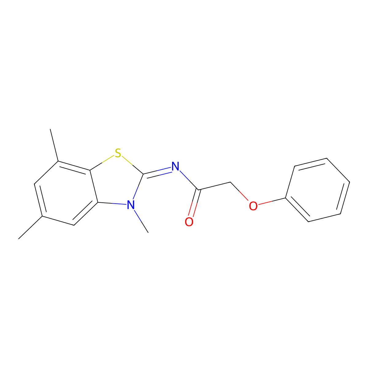 2-phenoxy-N-(3,5,7-trimethyl-1,3-benzothiazol-2-ylidene)acetamide molecular structure, CAS 1321913-99-8