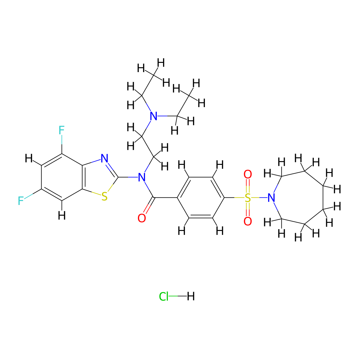 4-(azepan-1-ylsulfonyl)-N-(2-(diethylamino)ethyl)-N-(4,6-difluorobenzo[d]thiazol-2-yl)benzamide hydrochloride molecular structure, CAS 1321914-47-9