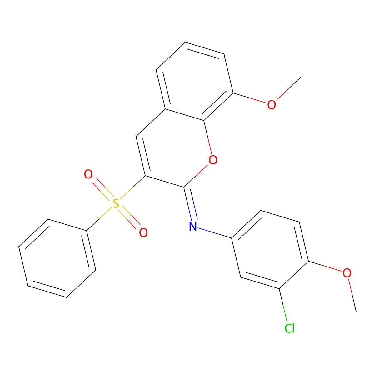 3-(benzenesulfonyl)-N-(3-chloro-4-methoxyphenyl)-8-methoxychromen-2-imine molecular structure, CAS 1321916-43-1