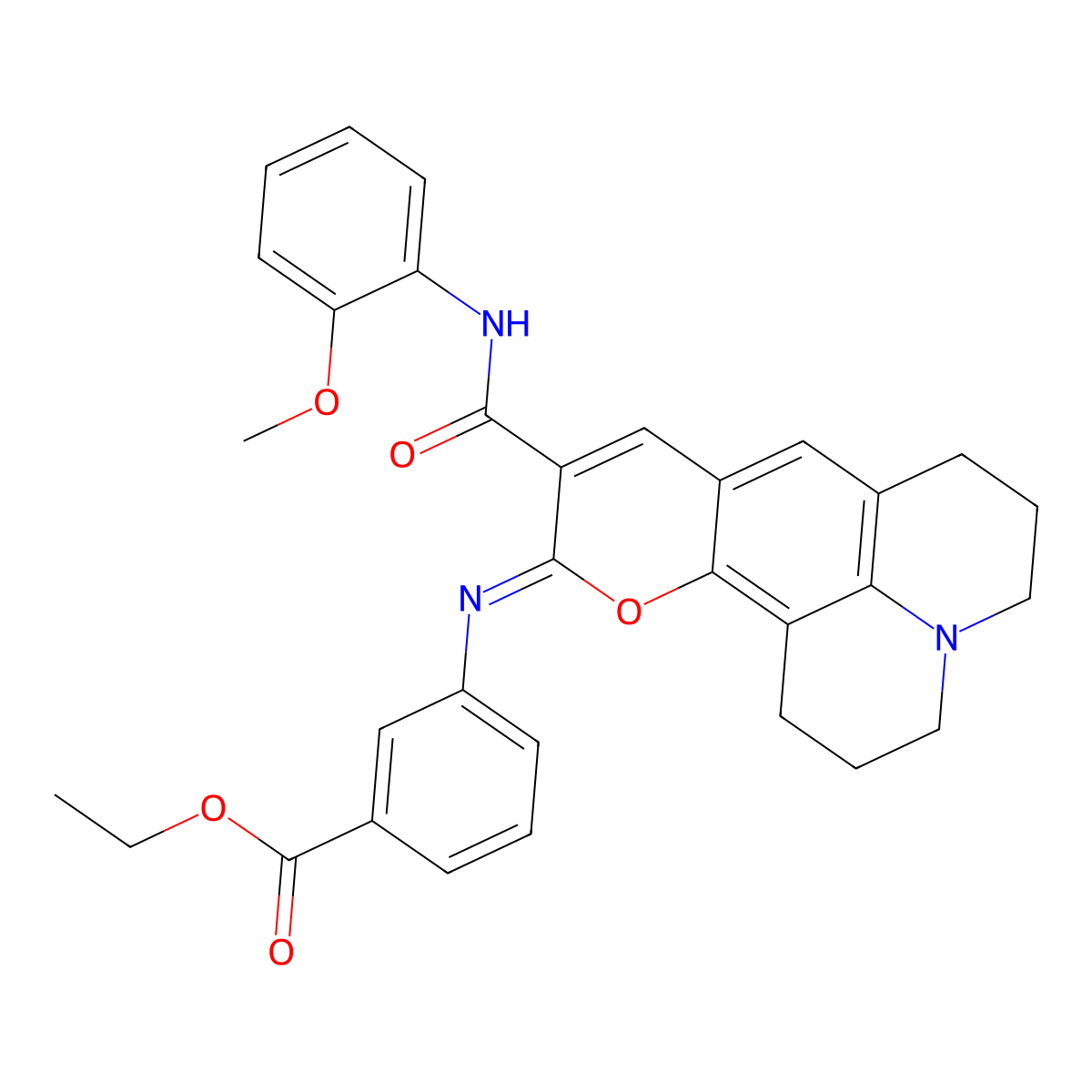 ethyl 3-{[(4Z)-5-[(2-methoxyphenyl)carbamoyl]-3-oxa-13-azatetracyclo[7.7.1.0^{2,7}.0^{13,17}]heptadeca-1,5,7,9(17)-tetraen-4-ylidene]amino}benzoate molecular structure, CAS 1321918-77-7