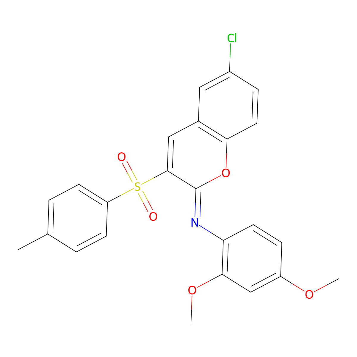 6-chloro-N-(2,4-dimethoxyphenyl)-3-(4-methylphenyl)sulfonylchromen-2-imine molecular structure, CAS 1321921-32-7
