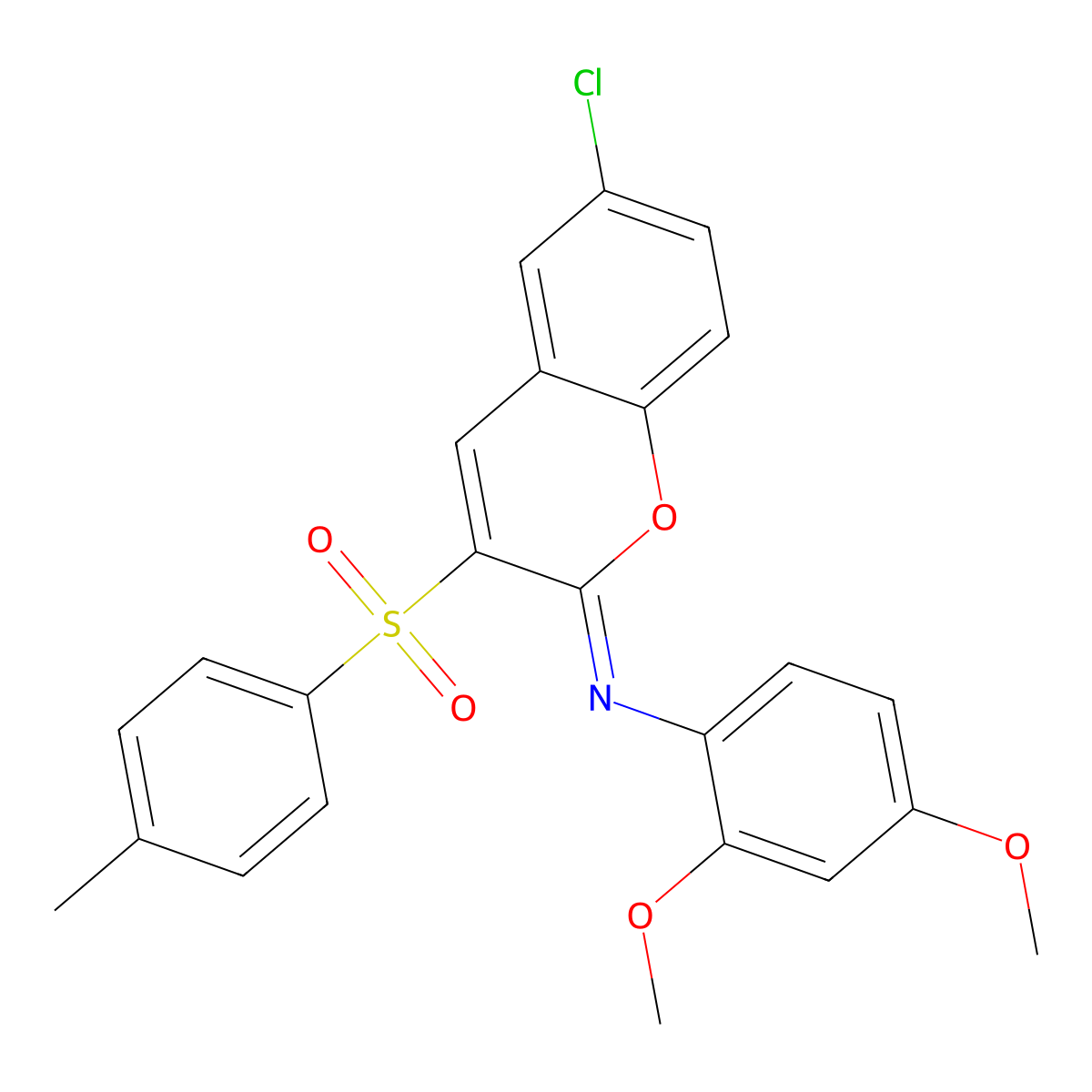 6-chloro-N-(2,4-dimethoxyphenyl)-3-(4-methylphenyl)sulfonylchromen-2-imine molecular structure, CAS 1321921-32-7