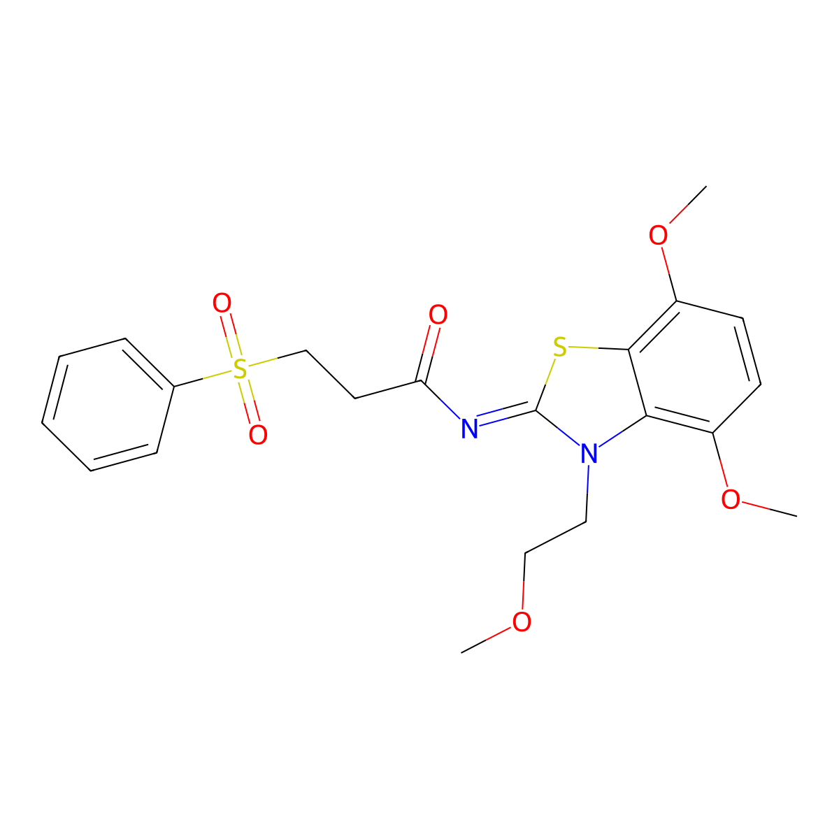 3-(benzenesulfonyl)-N-[(2E)-4,7-dimethoxy-3-(2-methoxyethyl)-2,3-dihydro-1,3-benzothiazol-2-ylidene]propanamide molecular structure, CAS 1321921-54-3