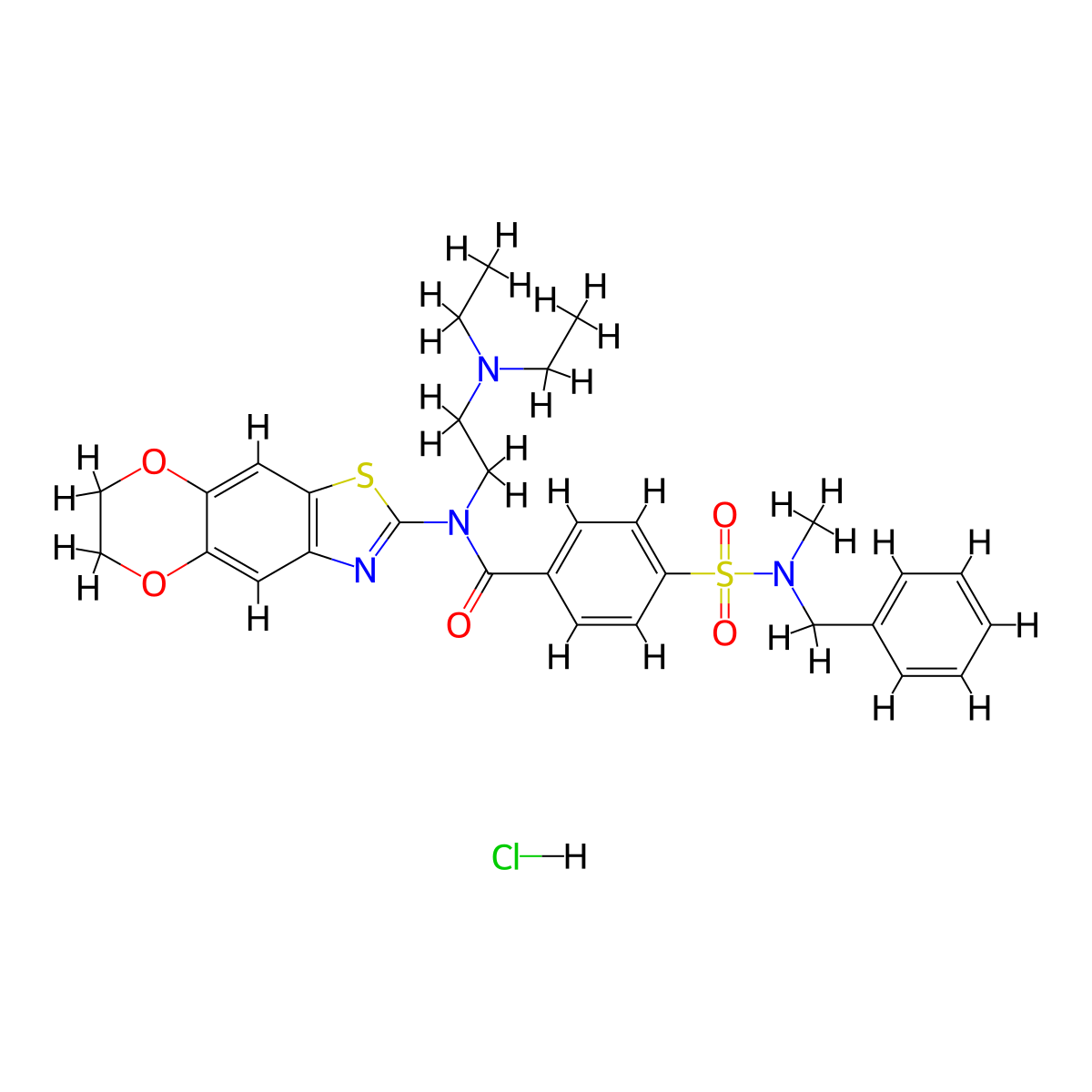 4-[benzyl(methyl)sulfamoyl]-N-[2-(diethylamino)ethyl]-N-{10,13-dioxa-4-thia-6-azatricyclo[7.4.0.0^{3,7}]trideca-1,3(7),5,8-tetraen-5-yl}benzamide hydrochloride molecular structure, CAS 1321922-05-7