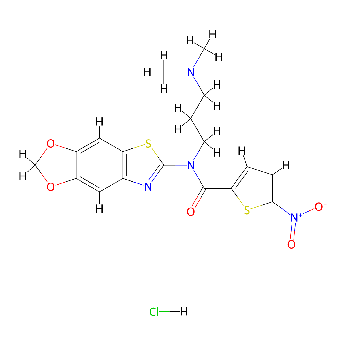 N-[3-(dimethylamino)propyl]-N-{4,6-dioxa-10-thia-12-azatricyclo[7.3.0.0^{3,7}]dodeca-1(9),2,7,11-tetraen-11-yl}-5-nitrothiophene-2-carboxamide hydrochloride molecular structure, CAS 1321923-44-7