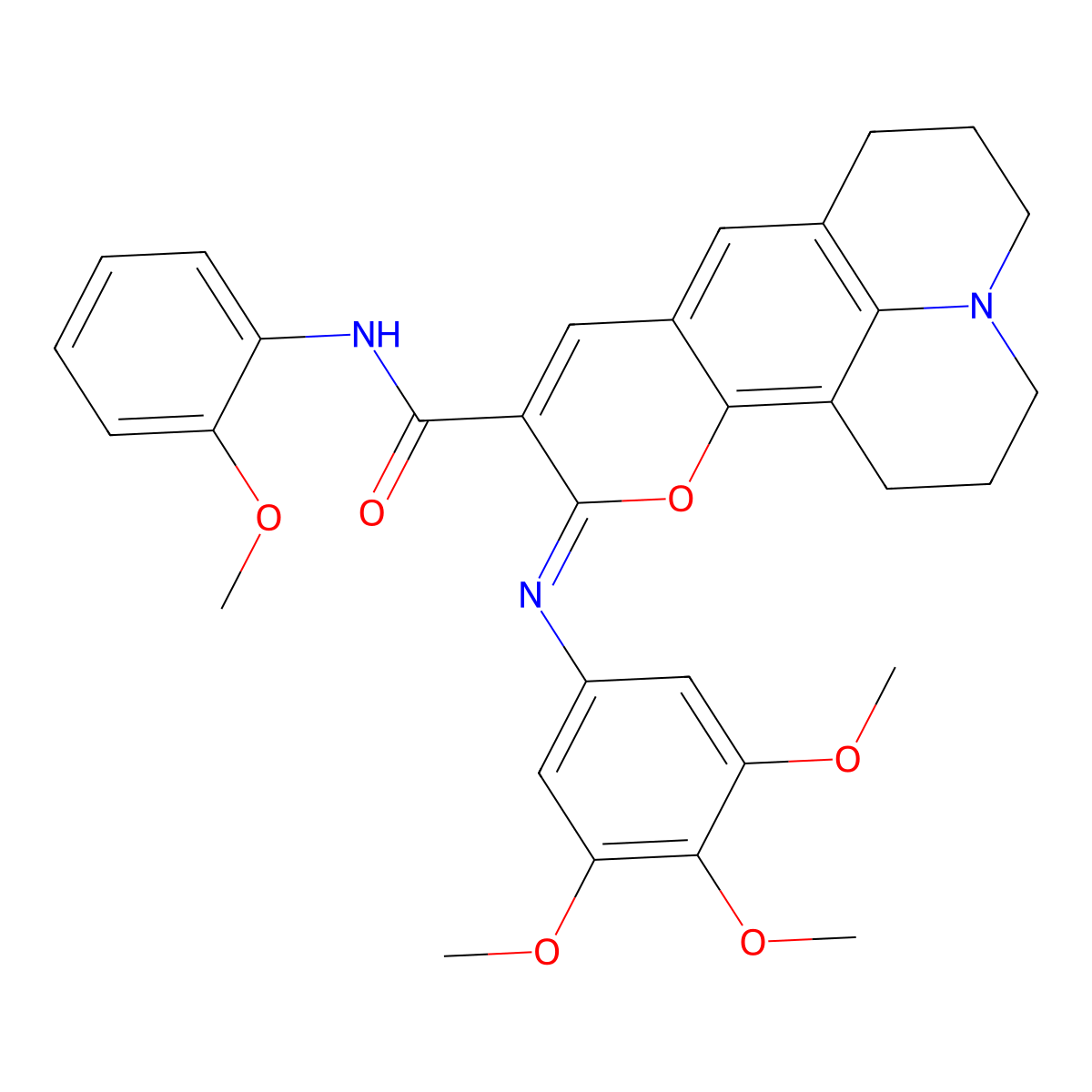 (11Z)-N-(2-methoxyphenyl)-11-[(3,4,5-trimethoxyphenyl)imino]-2,3,6,7-tetrahydro-1H,5H,11H-pyrano[2,3-f]pyrido[3,2,1-ij]quinoline-10-carboxamide molecular structure, CAS 1321923-70-9