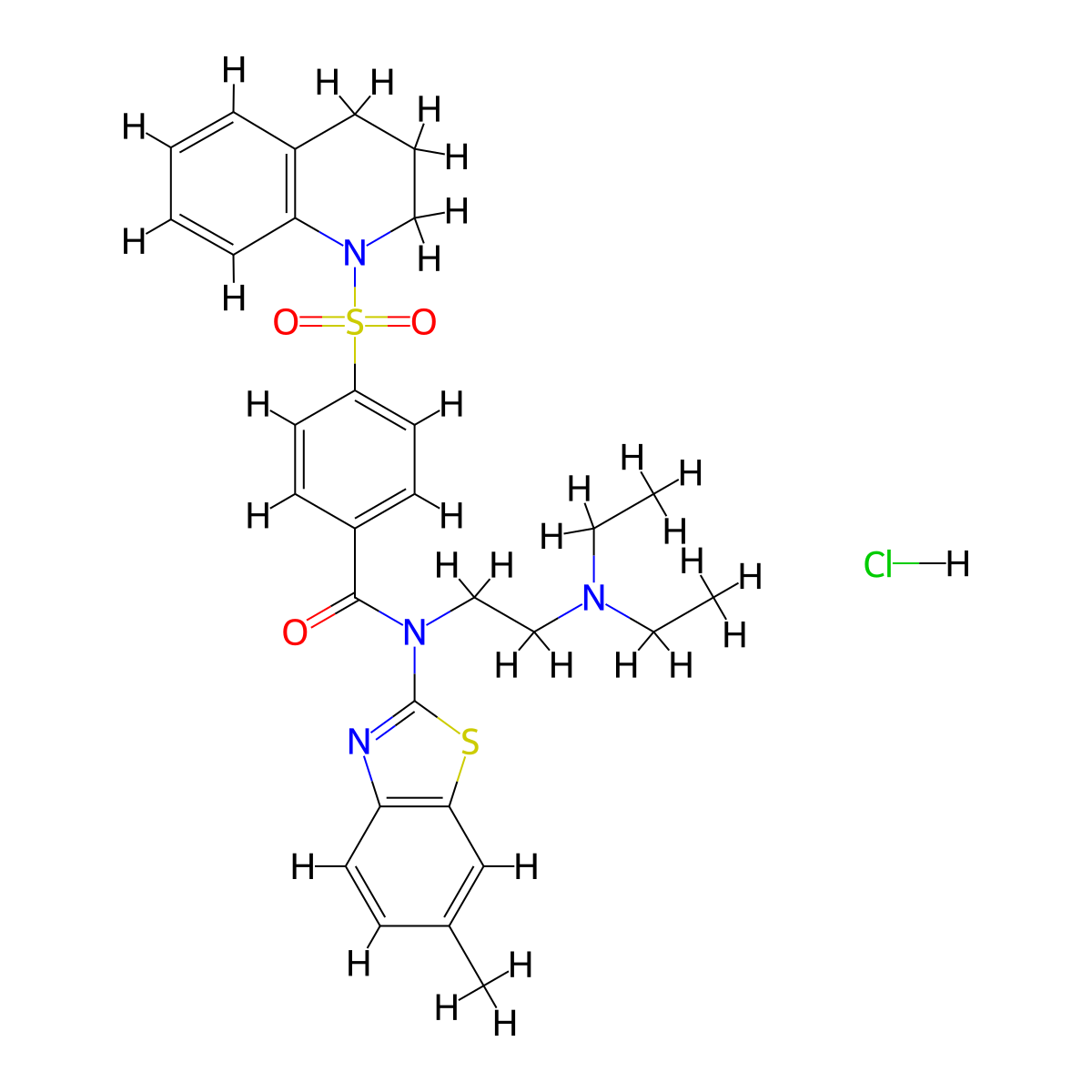 N-(2-(diethylamino)ethyl)-4-((3,4-dihydroquinolin-1(2H)-yl)sulfonyl)-N-(6-methylbenzo[d]thiazol-2-yl)benzamide hydrochloride molecular structure, CAS 1321930-76-0