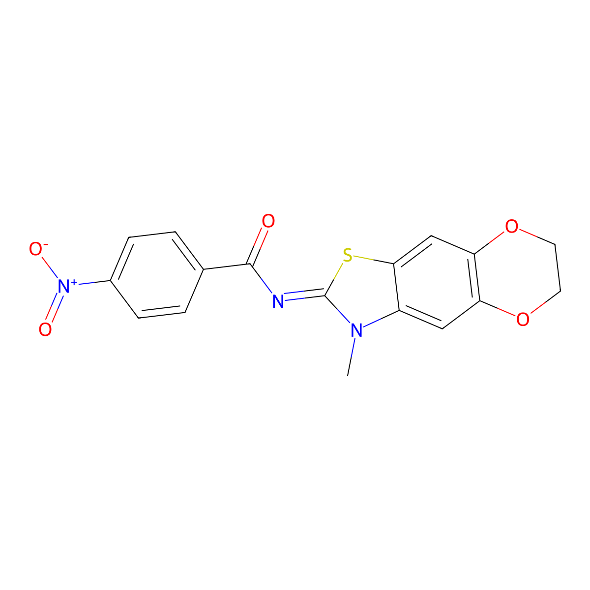 N-(3-methyl-6,7-dihydro-[1,4]dioxino[2,3-f][1,3]benzothiazol-2-ylidene)-4-nitrobenzamide molecular structure, CAS 1321936-11-1