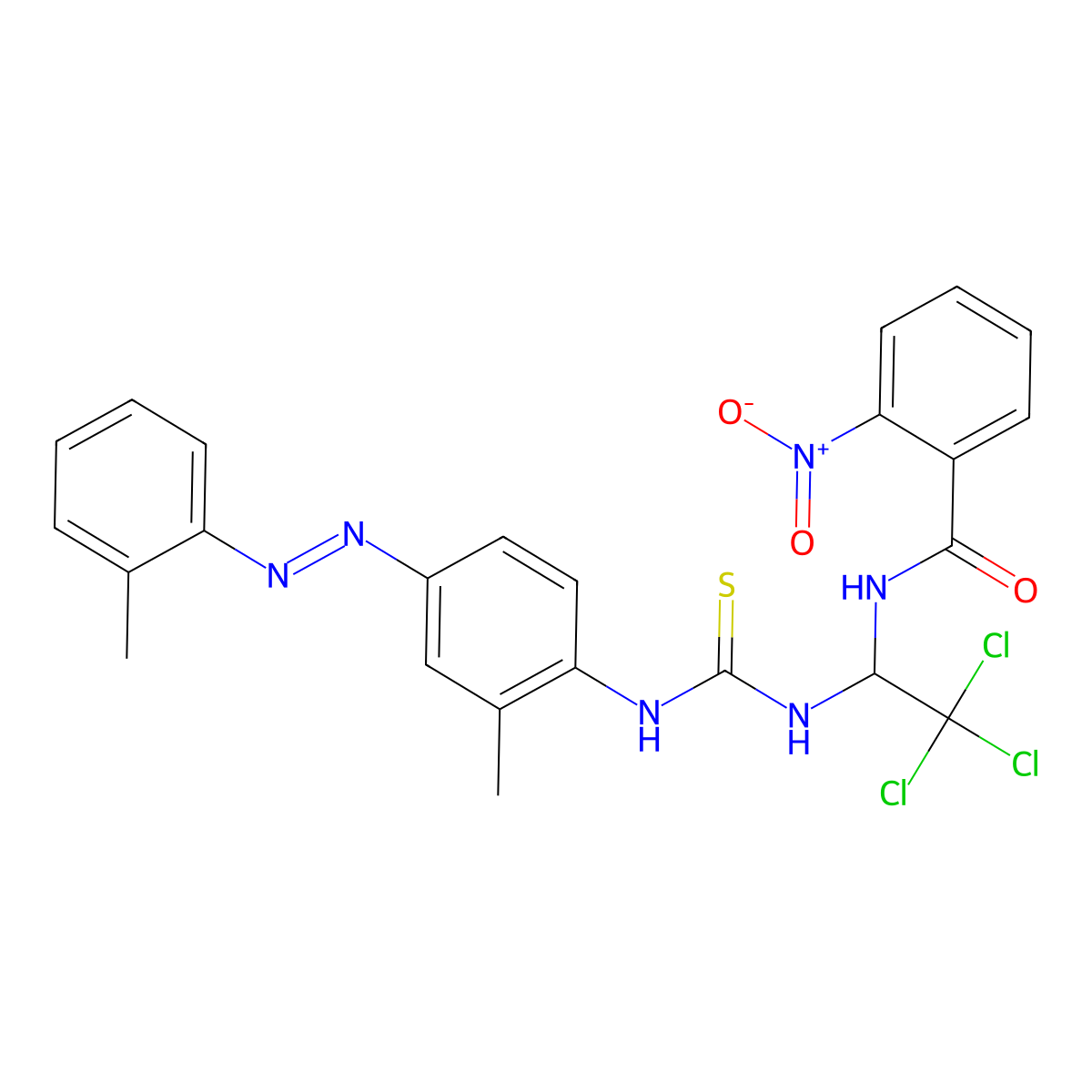 2-Nitro-N-(2,2,2-trichloro-1-{[({2-methyl-4-[(2-methylphenyl)diazenyl]phenyl}amino)carbonothioyl]amino}ethyl)benzamide molecular structure, CAS 1321941-54-1