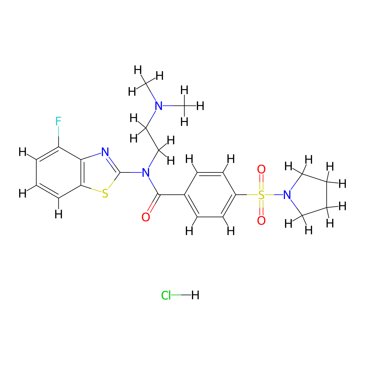 N-(2-(dimethylamino)ethyl)-N-(4-fluorobenzo[d]thiazol-2-yl)-4-(pyrrolidin-1-ylsulfonyl)benzamide hydrochloride molecular structure, CAS 1321942-45-3