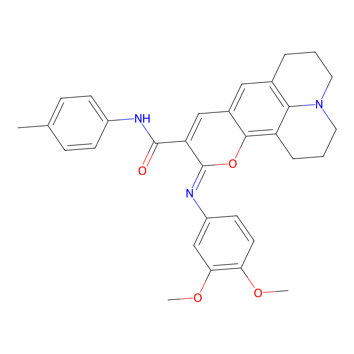 (4Z)-4-[(3,4-dimethoxyphenyl)imino]-N-(4-methylphenyl)-3-oxa-13-azatetracyclo[7.7.1.0^{2,7}.0^{13,17}]heptadeca-1,5,7,9(17)-tetraene-5-carboxamide molecular structure, CAS 1321945-55-4