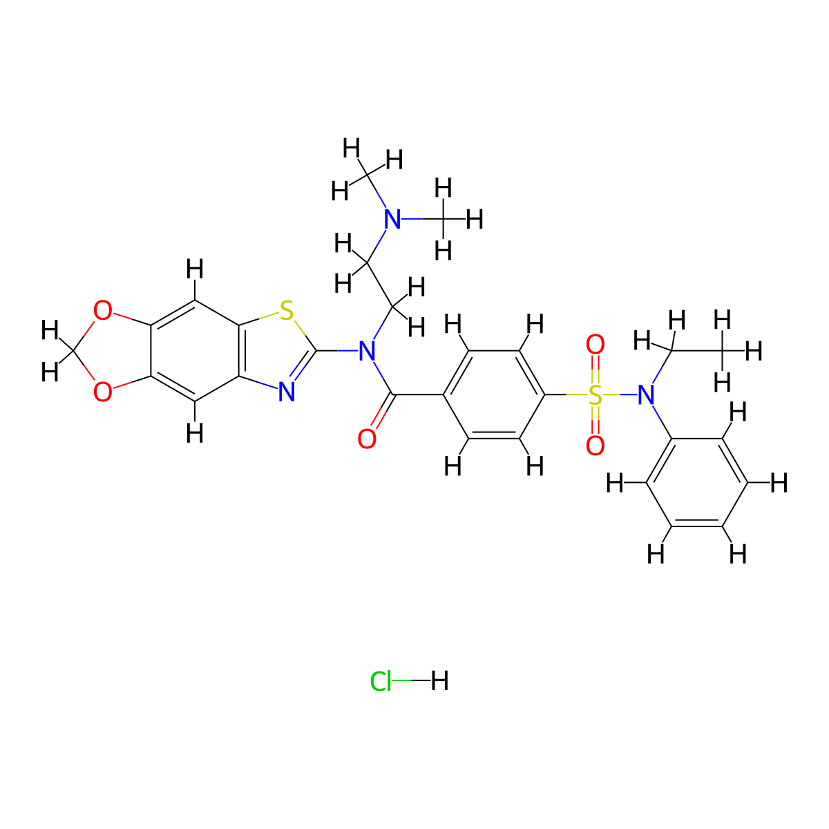 N-[2-(dimethylamino)ethyl]-N-{4,6-dioxa-10-thia-12-azatricyclo[7.3.0.0^{3,7}]dodeca-1(9),2,7,11-tetraen-11-yl}-4-[ethyl(phenyl)sulfamoyl]benzamide hydrochloride molecular structure, CAS 1321948-54-2