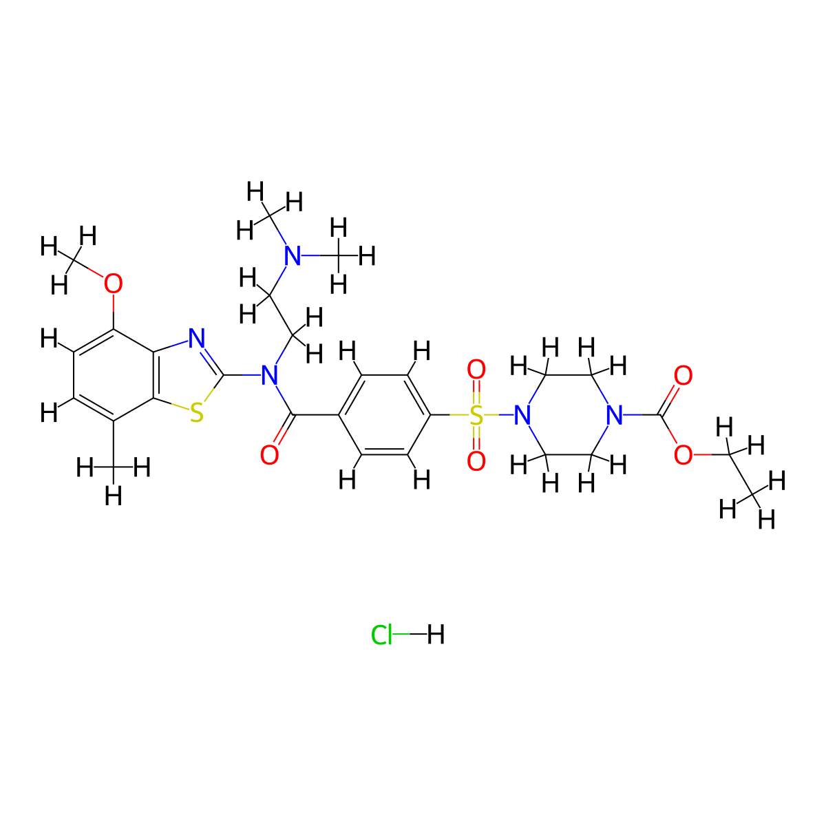 Ethyl 4-((4-((2-(dimethylamino)ethyl)(4-methoxy-7-methylbenzo[d]thiazol-2-yl)carbamoyl)phenyl)sulfonyl)piperazine-1-carboxylate hydrochloride molecular structure, CAS 1321950-62-2