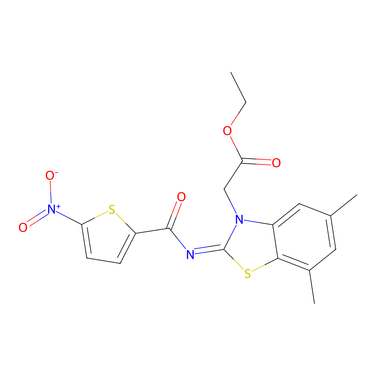(Z)-ethyl 2-(5,7-dimethyl-2-((5-nitrothiophene-2-carbonyl)imino)benzo[d]thiazol-3(2H)-yl)acetate molecular structure, CAS 1321952-47-9