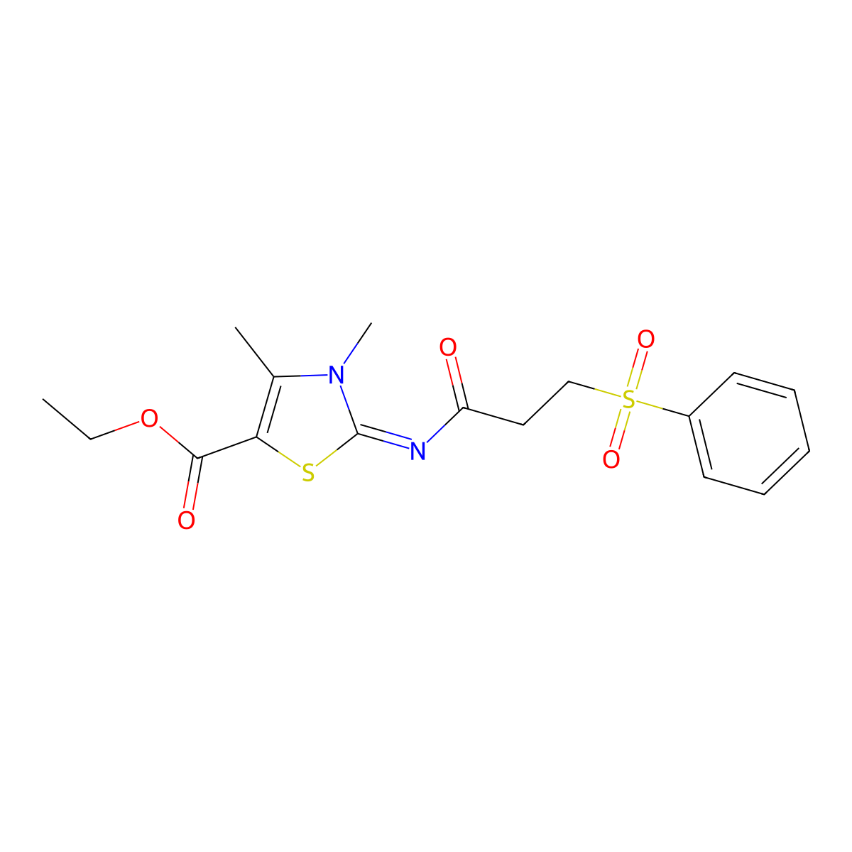 Ethyl 2-[3-(benzenesulfonyl)propanoylimino]-3,4-dimethyl-1,3-thiazole-5-carboxylate molecular structure, CAS 1321953-13-2