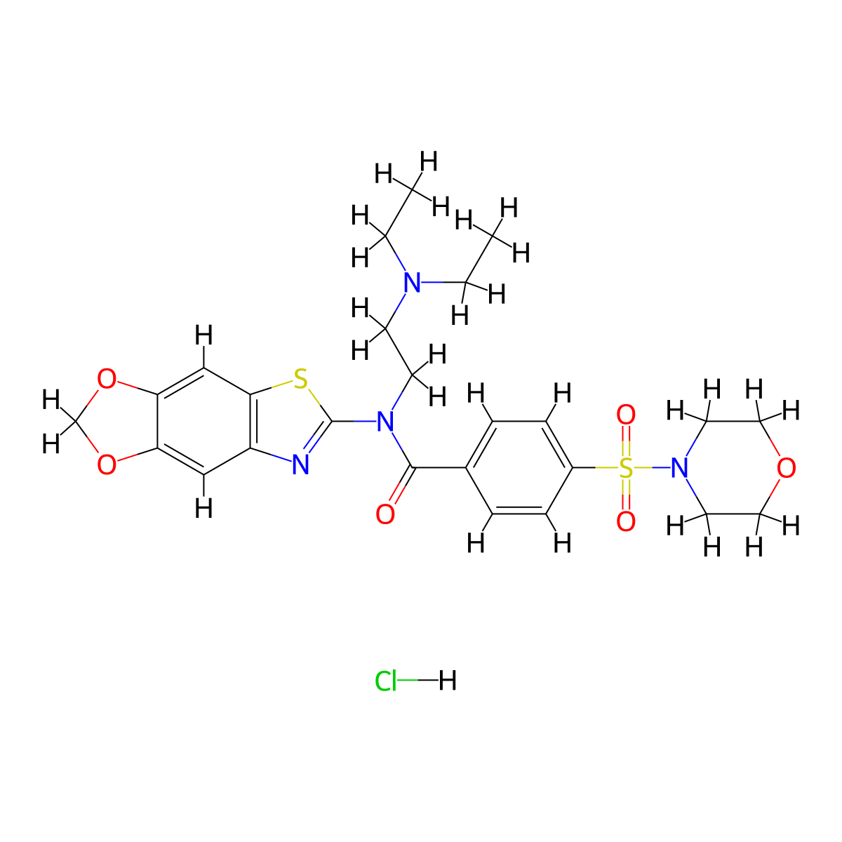 N-[2-(diethylamino)ethyl]-N-{4,6-dioxa-10-thia-12-azatricyclo[7.3.0.0^{3,7}]dodeca-1(9),2,7,11-tetraen-11-yl}-4-(morpholine-4-sulfonyl)benzamide hydrochloride molecular structure, CAS 1321959-38-9