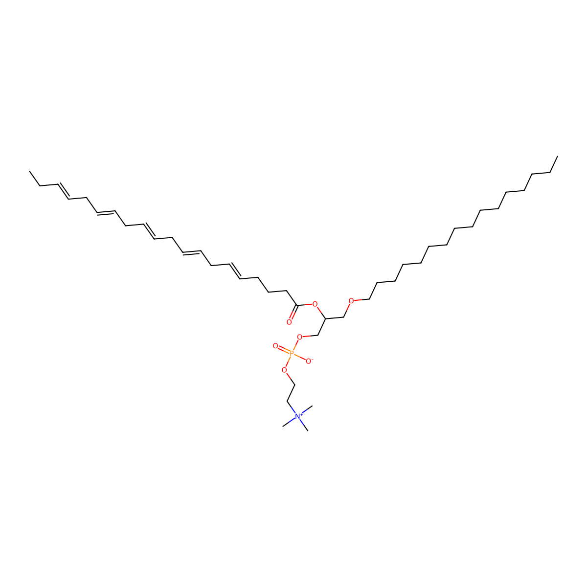 [(2R)-3-hexadecoxy-2-icosa-5,8,11,14,17-pentaenoyloxypropyl] 2-(trimethylazaniumyl)ethyl phosphate molecular structure, CAS 132196-28-2