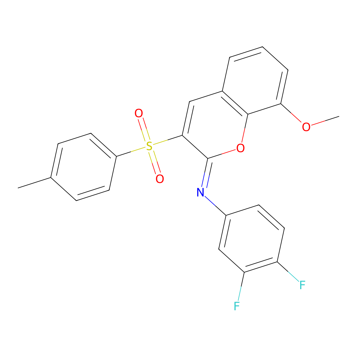 N-(3,4-difluorophenyl)-8-methoxy-3-(4-methylphenyl)sulfonylchromen-2-imine molecular structure, CAS 1321974-13-3