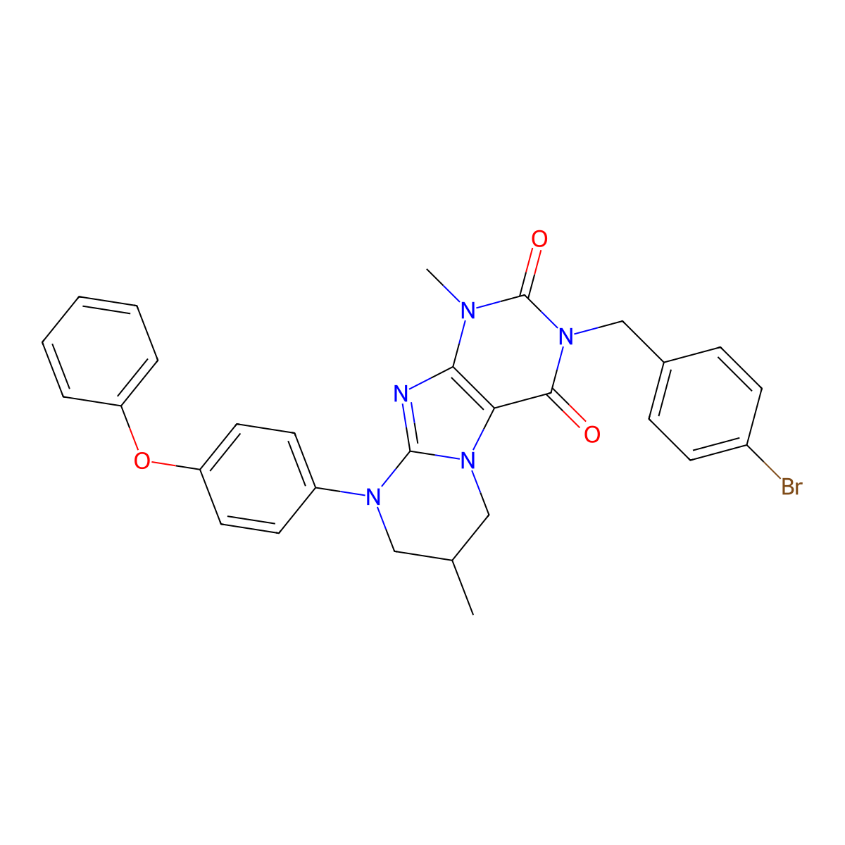 3-[(4-bromophenyl)methyl]-1,7-dimethyl-9-(4-phenoxyphenyl)-1H,2H,3H,4H,6H,7H,8H,9H-pyrimido[1,2-g]purine-2,4-dione molecular structure, CAS 1321977-29-0