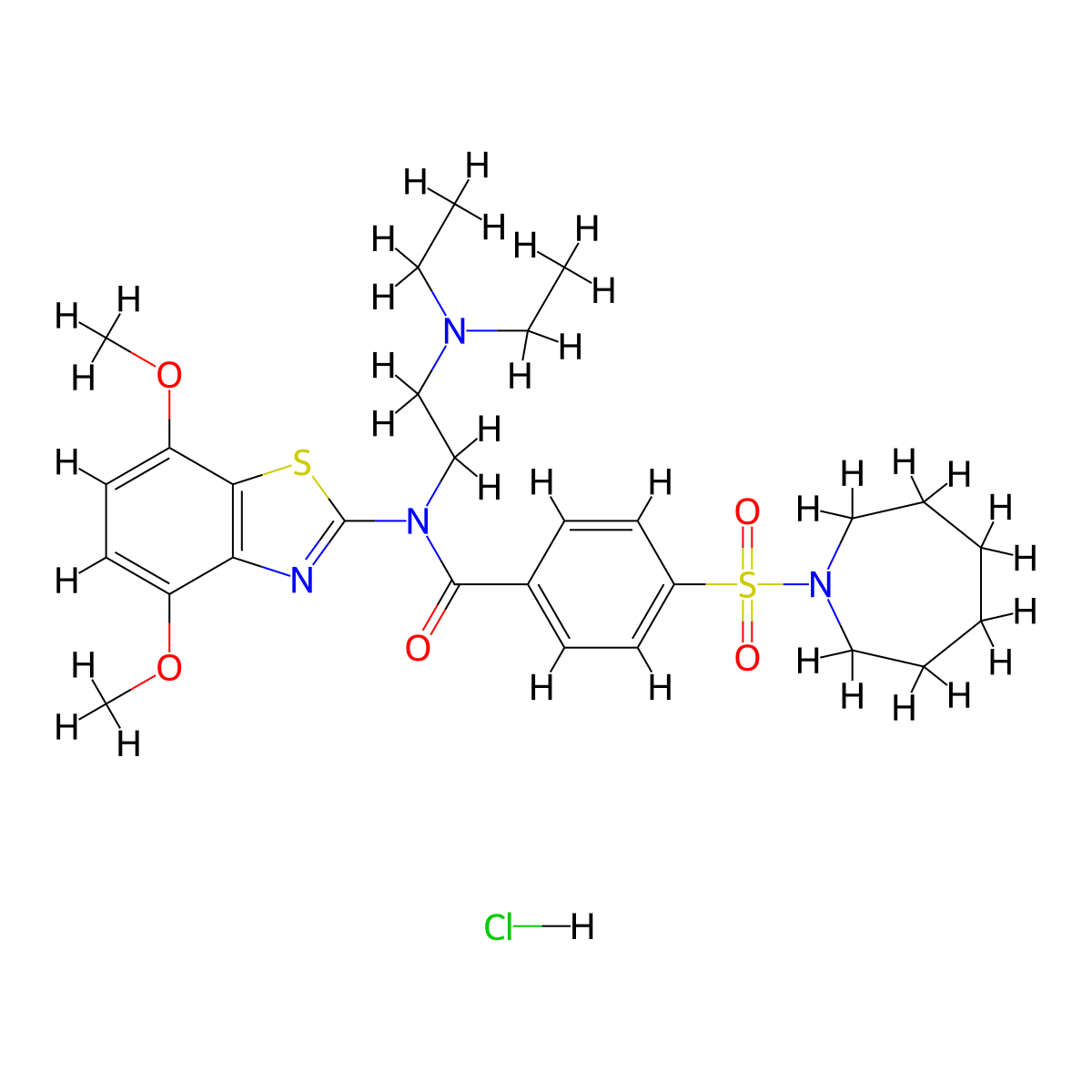 4-(azepan-1-ylsulfonyl)-N-(2-(diethylamino)ethyl)-N-(4,7-dimethoxybenzo[d]thiazol-2-yl)benzamide hydrochloride molecular structure, CAS 1321978-20-4