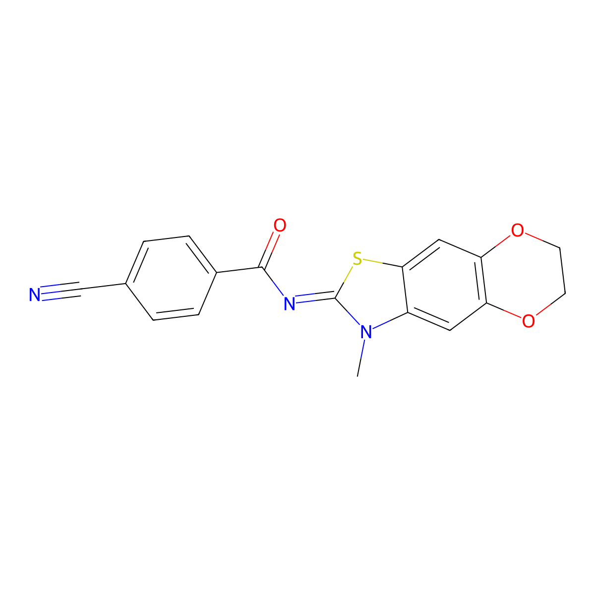 4-cyano-N-(3-methyl-6,7-dihydro-[1,4]dioxino[2,3-f][1,3]benzothiazol-2-ylidene)benzamide molecular structure, CAS 1321980-34-0