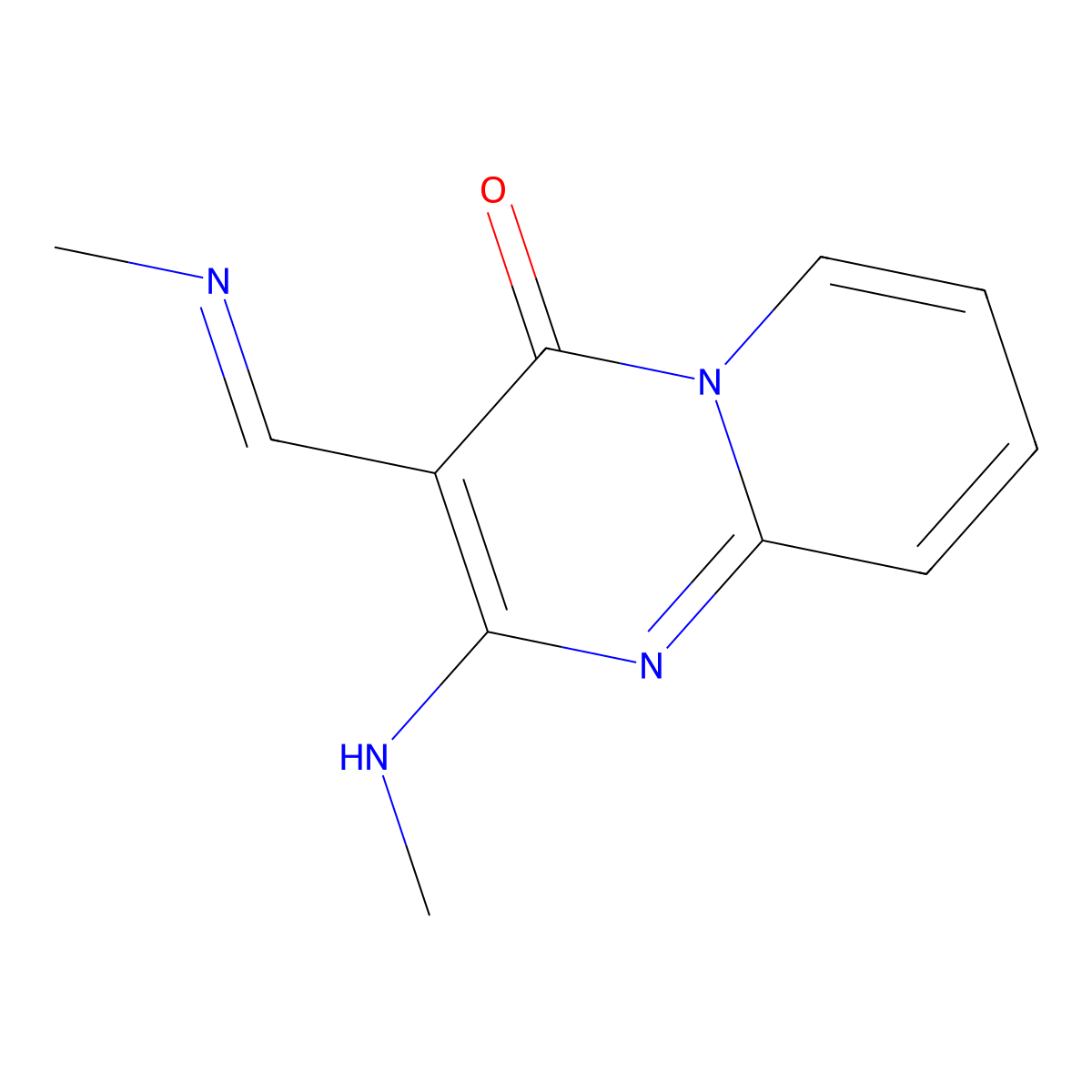 2-(methylamino)-3-[(1E)-(methylimino)methyl]-4H-pyrido[1,2-a]pyrimidin-4-one molecular structure, CAS 1321983-16-7