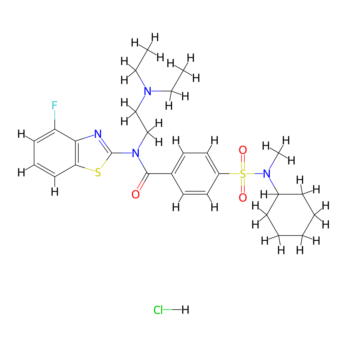 4-(N-cyclohexyl-N-methylsulfamoyl)-N-(2-(diethylamino)ethyl)-N-(4-fluorobenzo[d]thiazol-2-yl)benzamide hydrochloride molecular structure, CAS 1321985-13-0