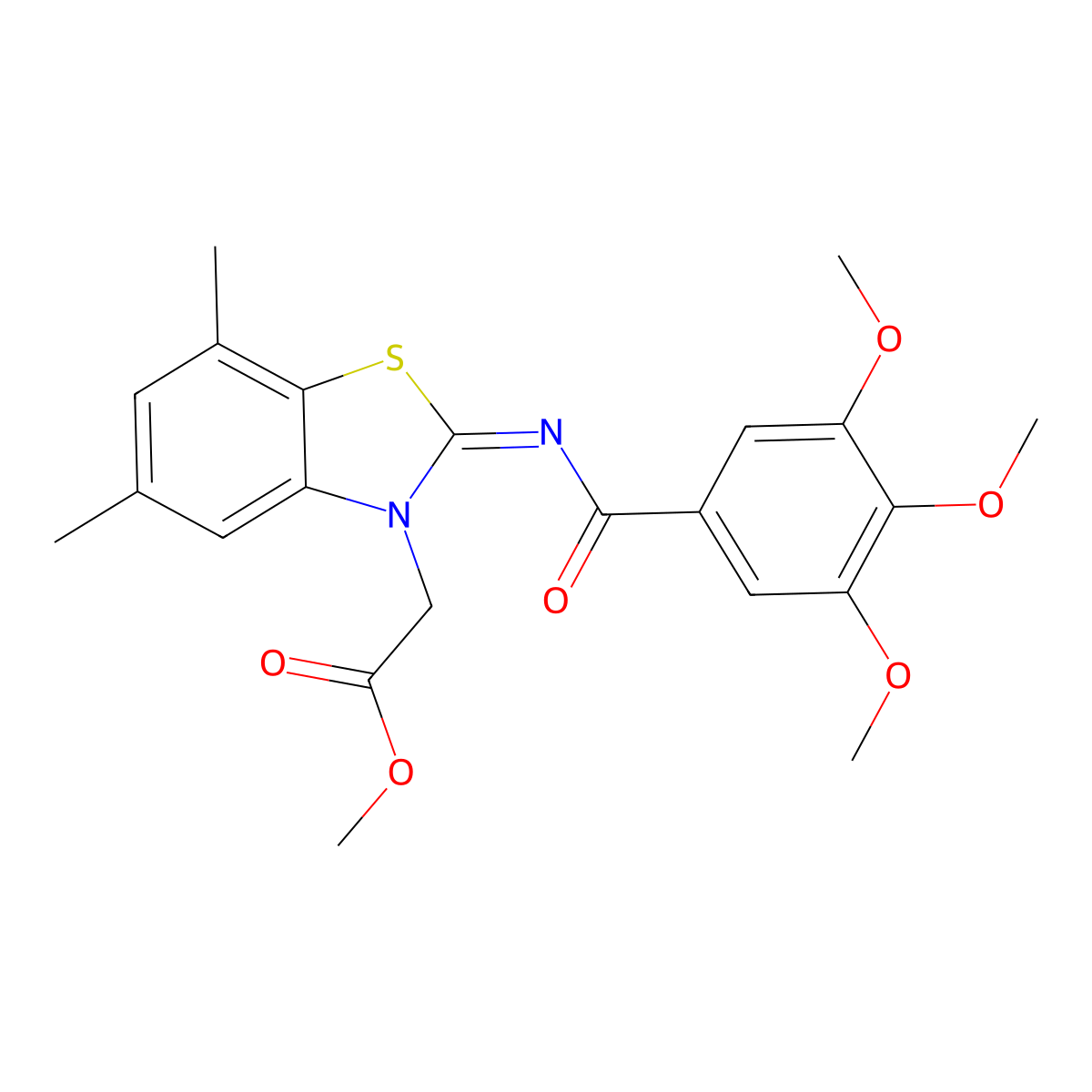 (Z)-methyl 2-(5,7-dimethyl-2-((3,4,5-trimethoxybenzoyl)imino)benzo[d]thiazol-3(2H)-yl)acetate molecular structure, CAS 1321986-23-5