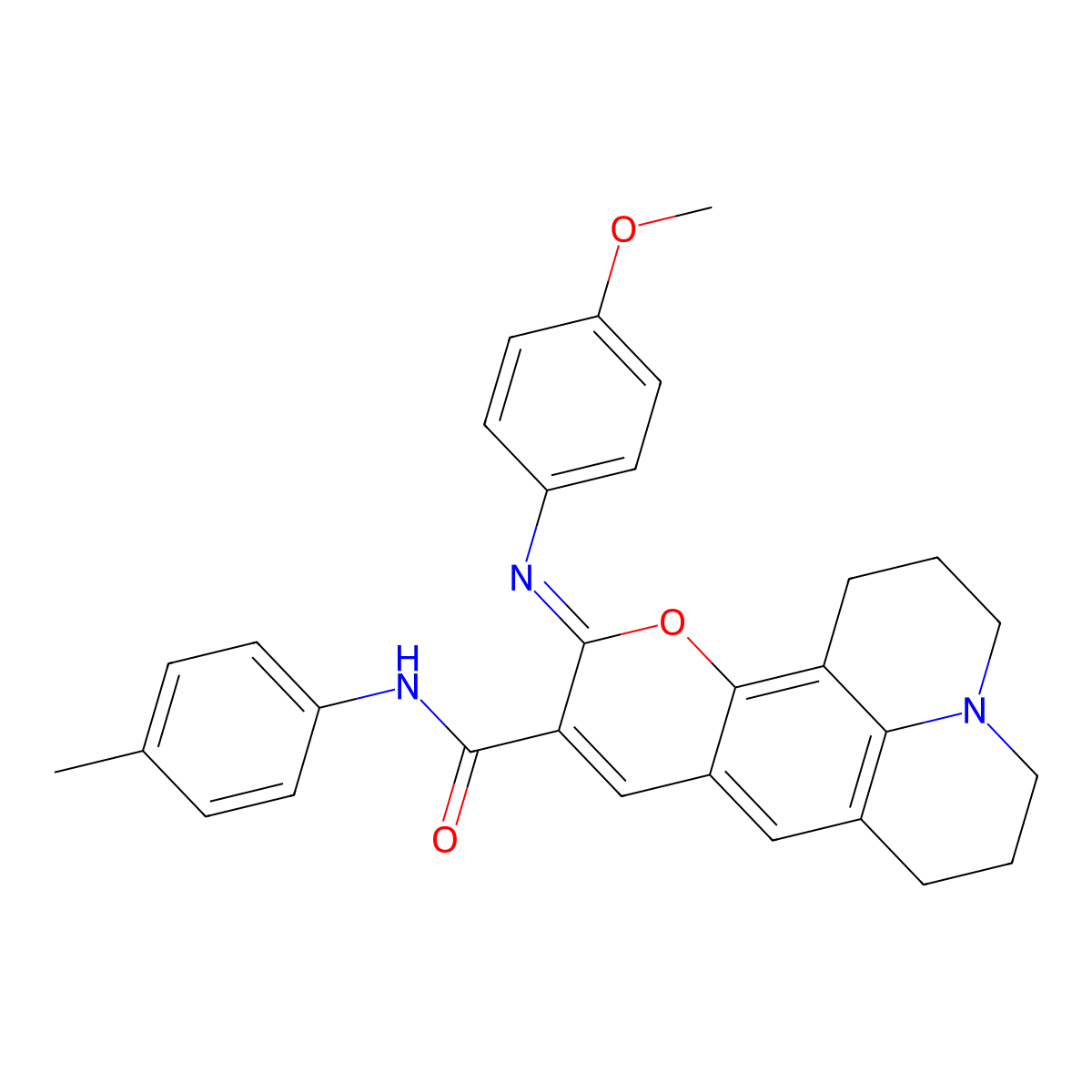 (11Z)-11-[(4-methoxyphenyl)imino]-N-(4-methylphenyl)-2,3,6,7-tetrahydro-1H,5H,11H-pyrano[2,3-f]pyrido[3,2,1-ij]quinoline-10-carboxamide molecular structure, CAS 1321987-89-6
