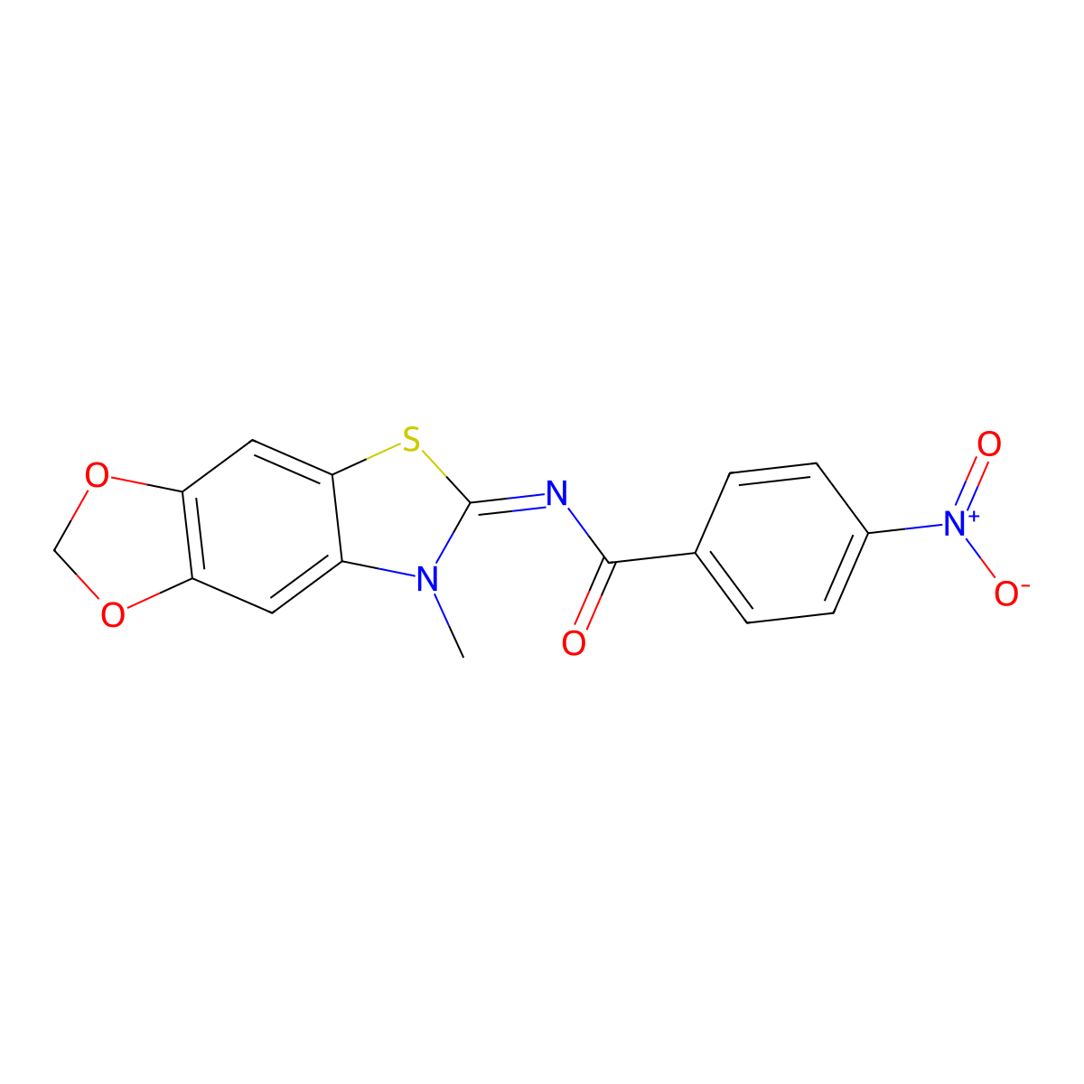 N-(7-methyl-[1,3]dioxolo[4,5-f][1,3]benzothiazol-6-ylidene)-4-nitrobenzamide molecular structure, CAS 1321988-16-2