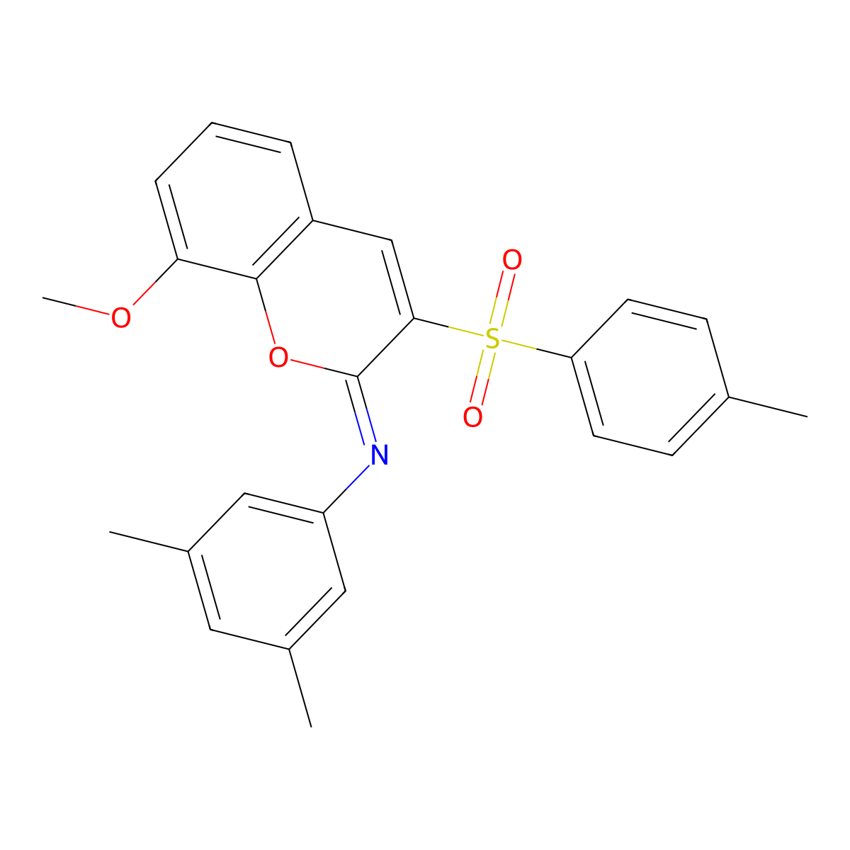 N-(3,5-dimethylphenyl)-8-methoxy-3-(4-methylphenyl)sulfonylchromen-2-imine molecular structure, CAS 1321995-57-6