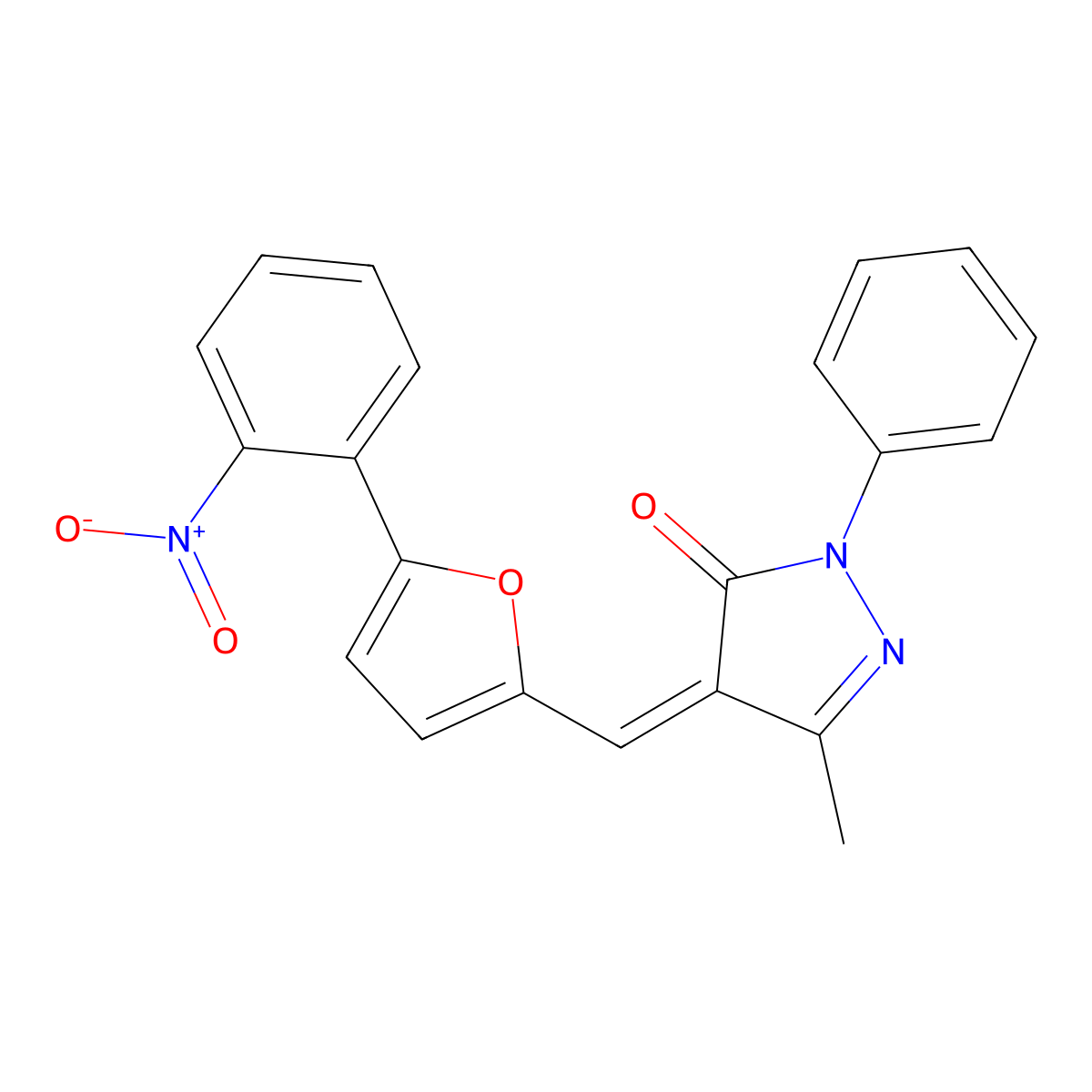 (4E)-5-Methyl-4-{[5-(2-nitrophenyl)furan-2-yl]methylidene}-2-phenyl-2,4-dihydro-3H-pyrazol-3-one molecular structure, CAS 1322000-08-7