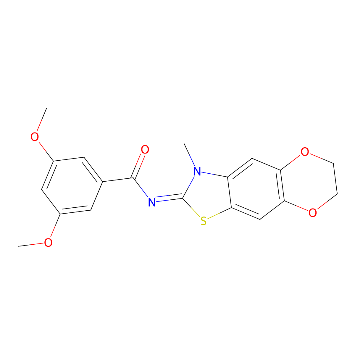 3,5-dimethoxy-N-(3-methyl-6,7-dihydro-[1,4]dioxino[2,3-f][1,3]benzothiazol-2-ylidene)benzamide molecular structure, CAS 1322000-09-8