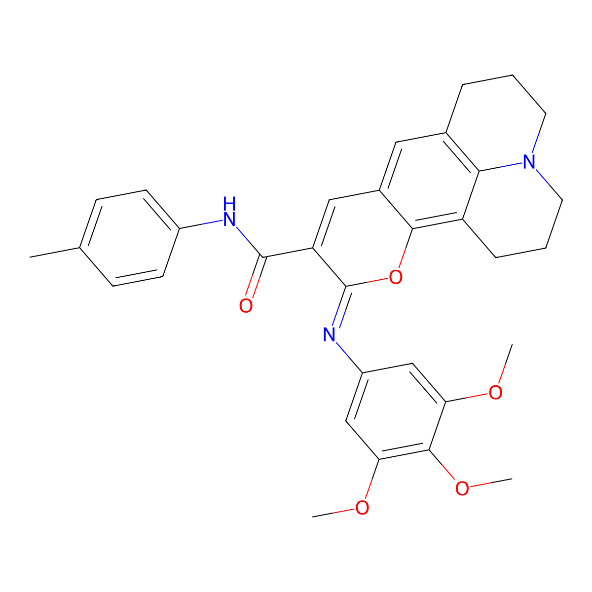 (11Z)-N-(4-methylphenyl)-11-[(3,4,5-trimethoxyphenyl)imino]-2,3,6,7-tetrahydro-1H,5H,11H-pyrano[2,3-f]pyrido[3,2,1-ij]quinoline-10-carboxamide molecular structure, CAS 1322001-97-7