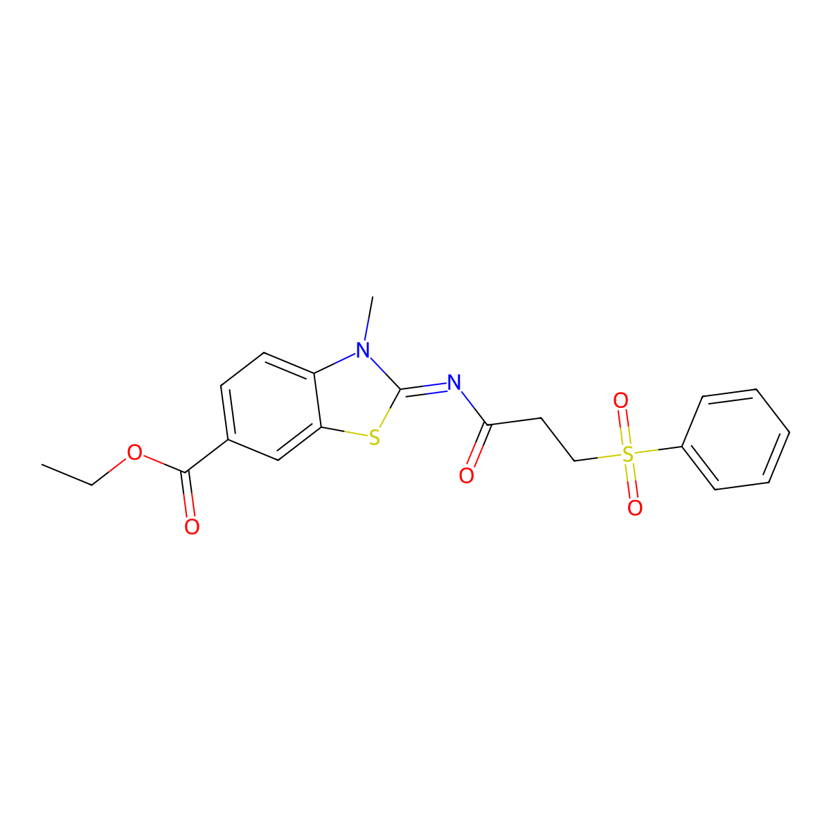 (E)-ethyl 3-methyl-2-((3-(phenylsulfonyl)propanoyl)imino)-2,3-dihydrobenzo[d]thiazole-6-carboxylate molecular structure, CAS 1322002-59-4